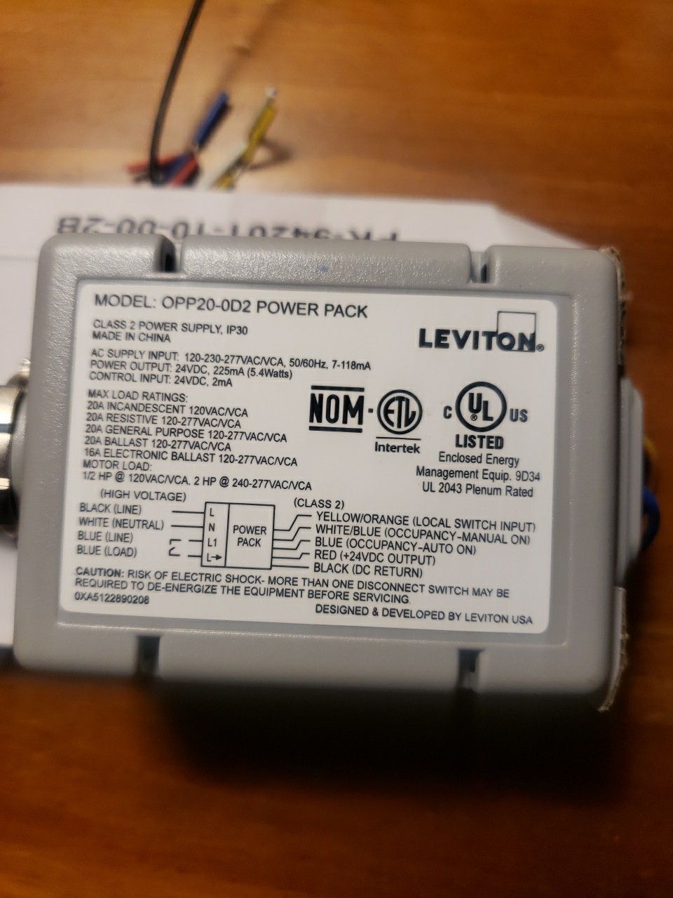 Leviton Occupancy Sensor OPP20-D2 Power Pack NEW
