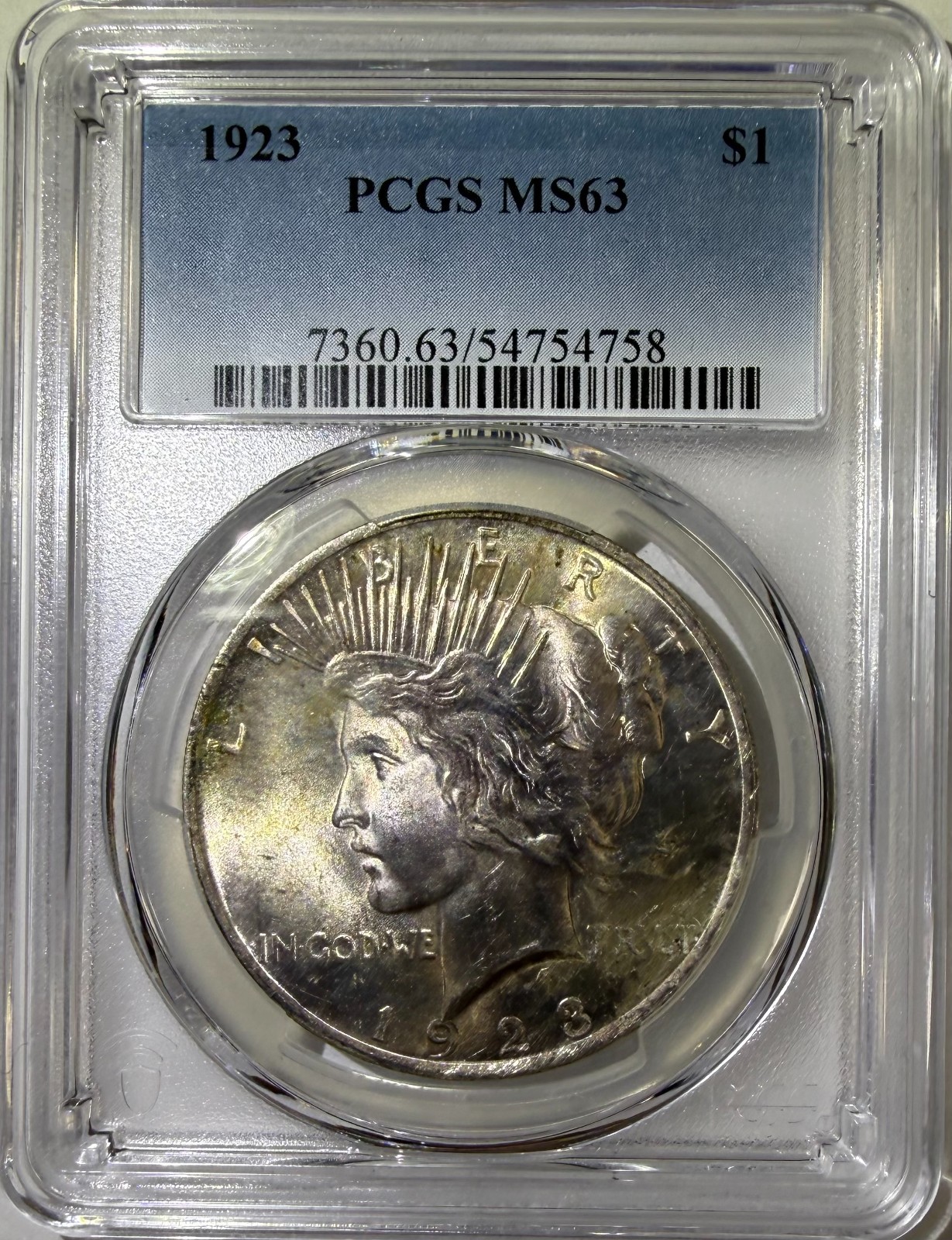 1923 $1 Peace Silver Dollar PCGS MS63 (758)