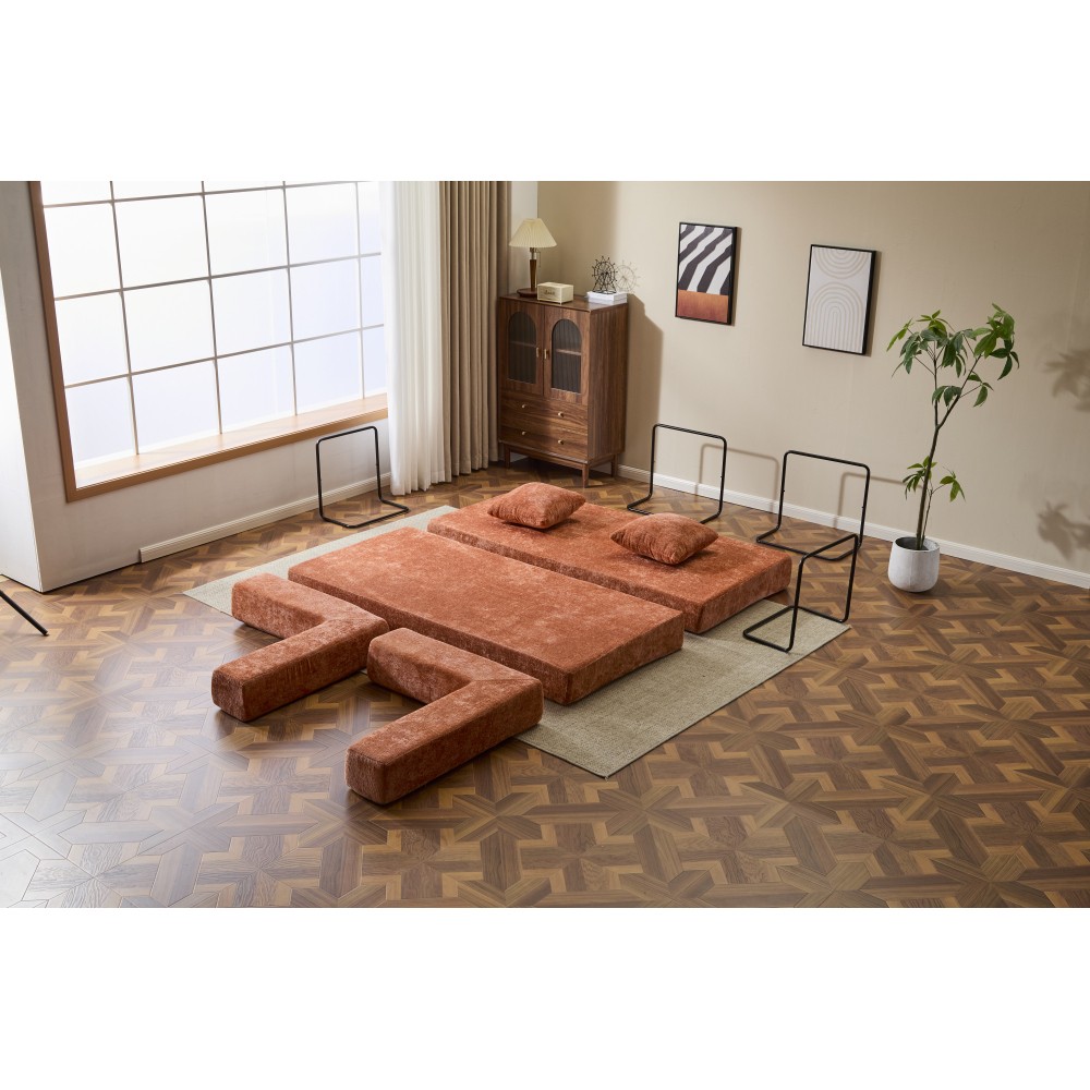Chenille Fabric Futon Sofa Bed 3-Seater with Memory Foam Convertible