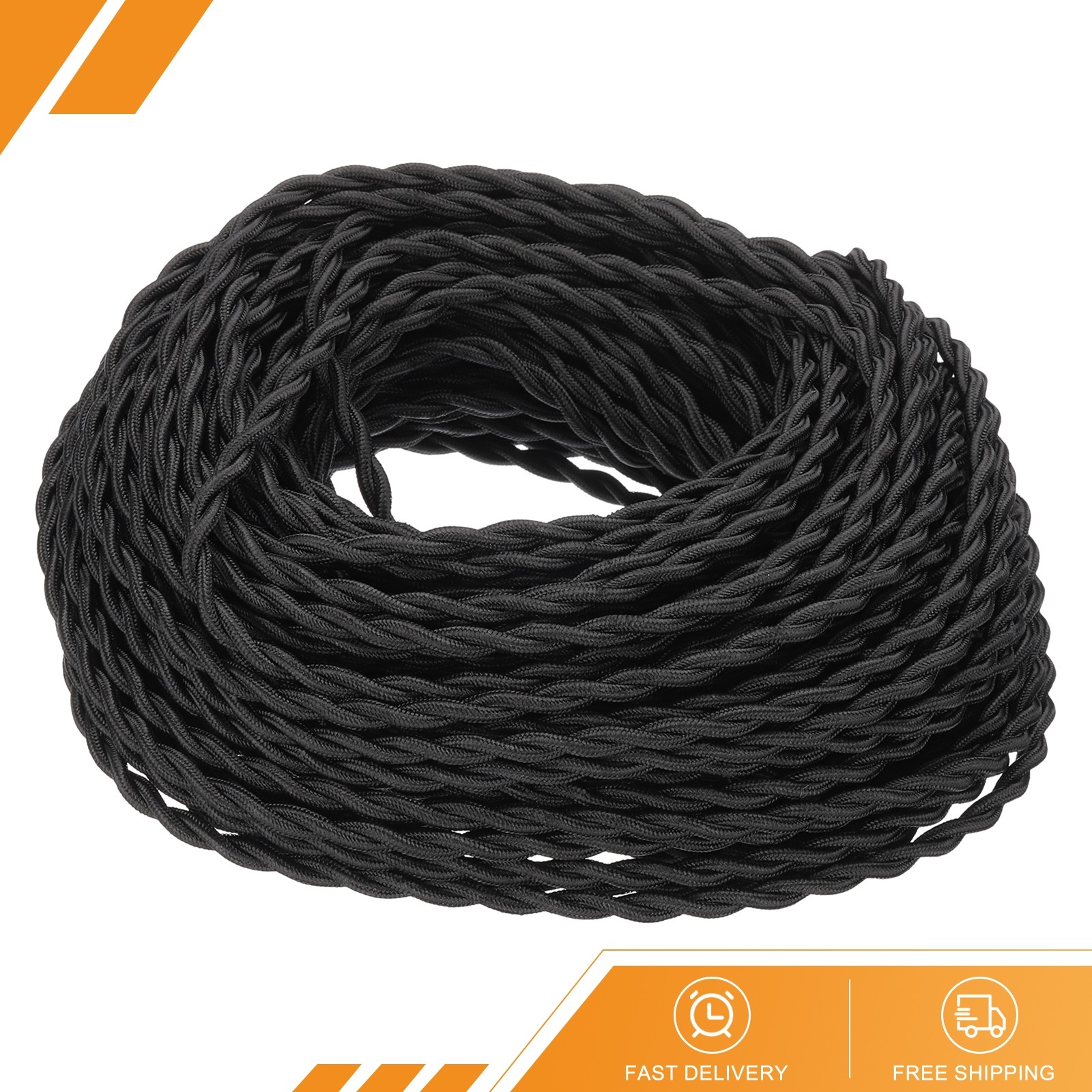 100 ft 18AWG 2-Conductor Twisted Cloth Covered Wire Black