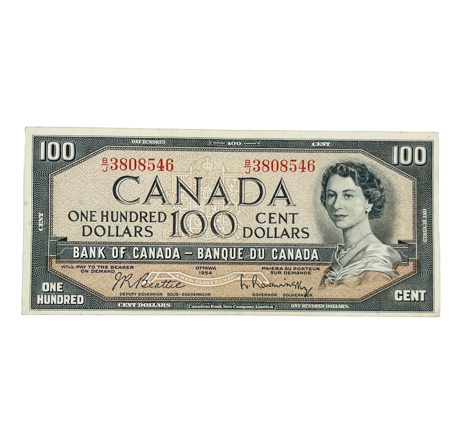1954 Canada $100 Beattie-B/J3808546 Up and down Shift