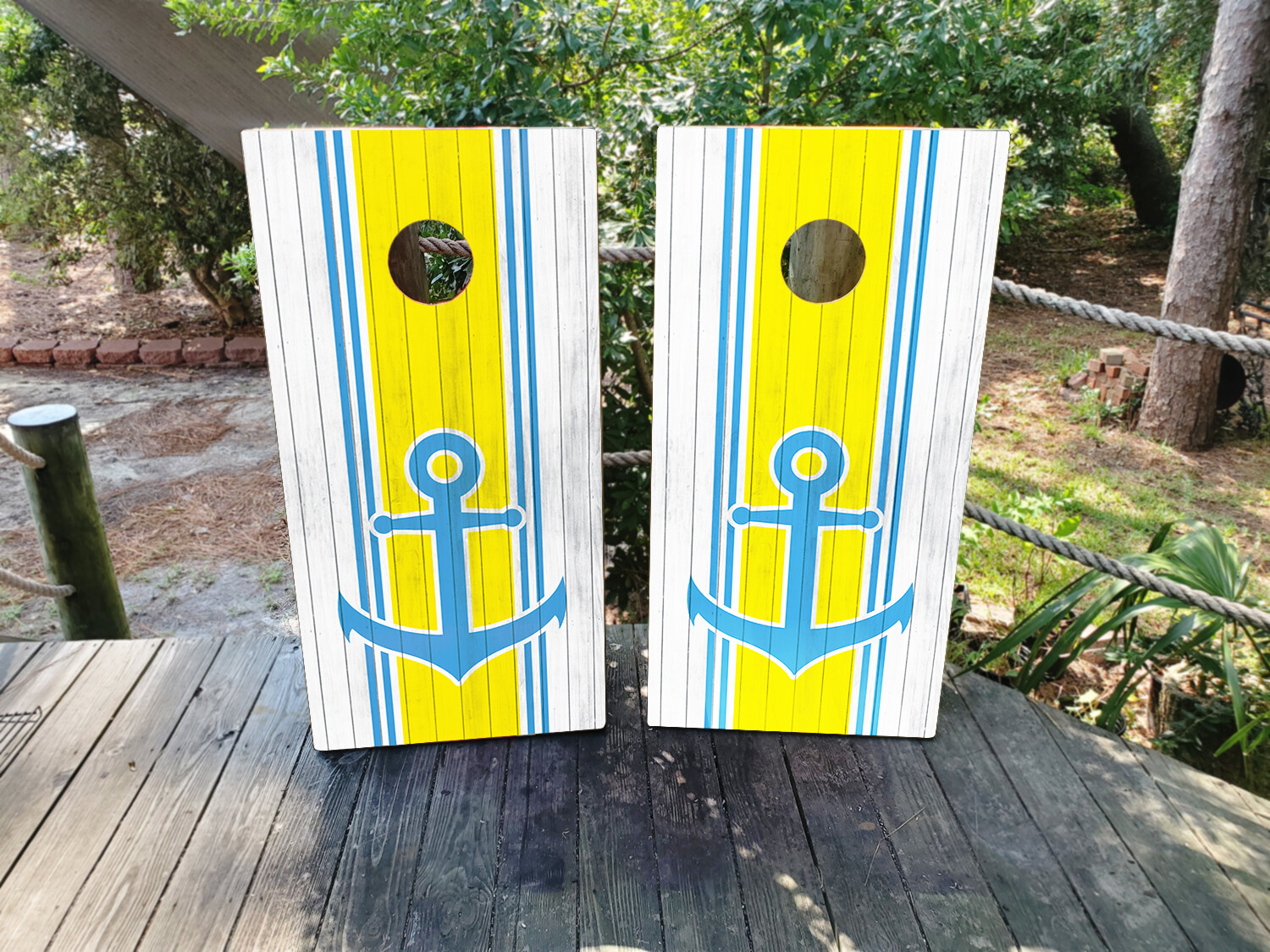 WATERPROOF Cornhole Wraps - Cornhole Wraps Yellow Beachy Anchor