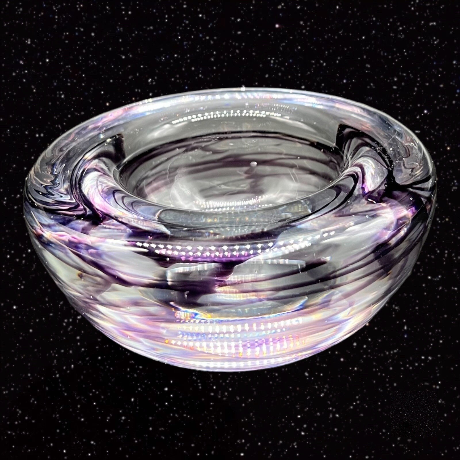Artland Scandia Glass Votive Tealight Holder Purple Swirls Round 4”W 2”T