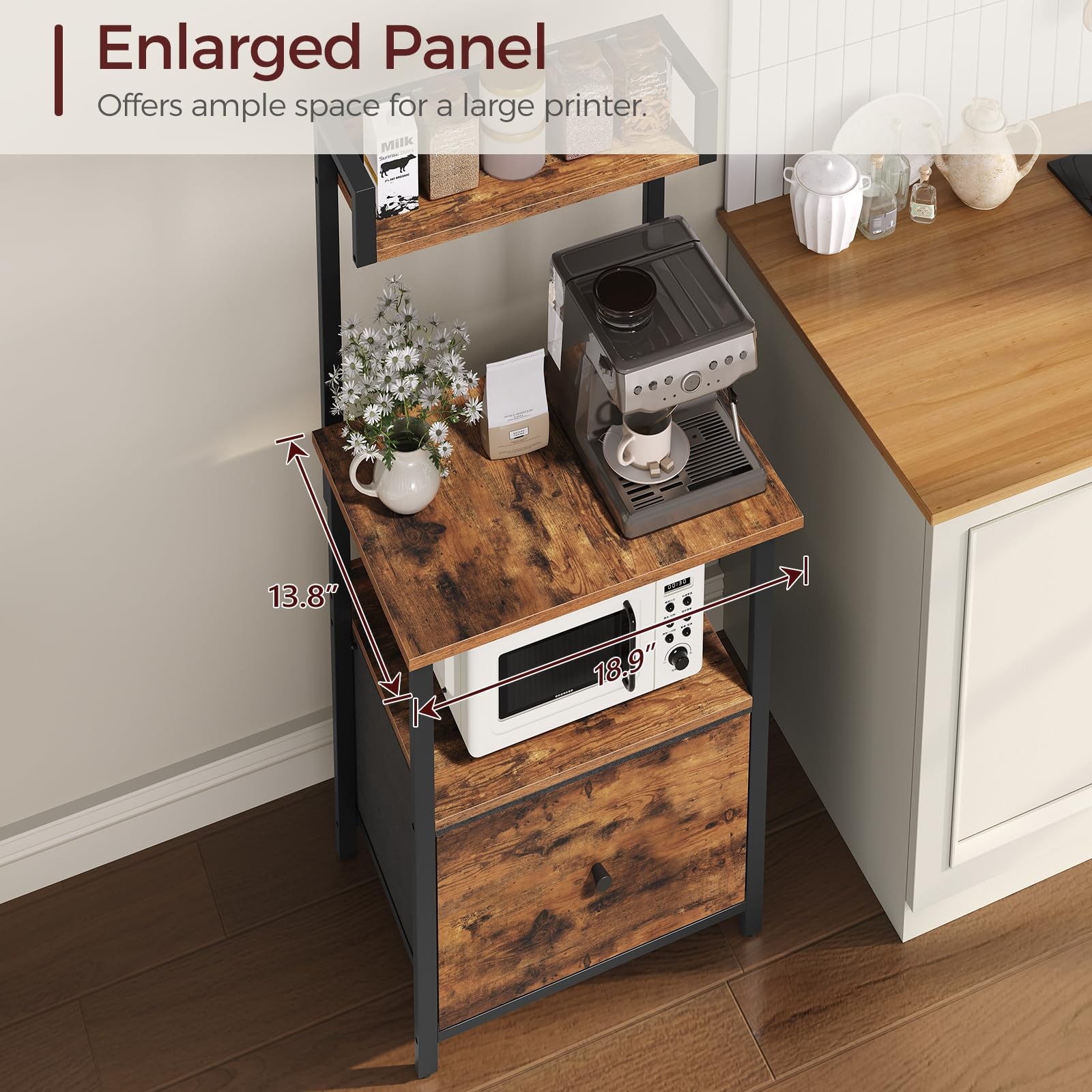 Printer Table with Storage, Home Printer Stand with File Cabinet, Fits A4/Let...