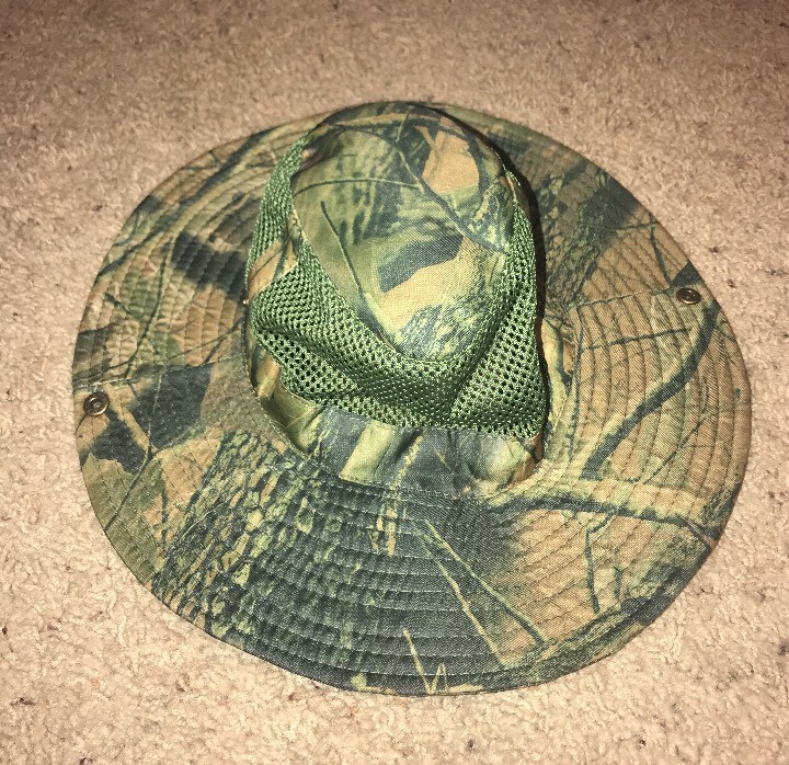 Men's Hat Vented Camo Tie Neck Outdoor Fishing Hiking Outback Wide Brim O/S