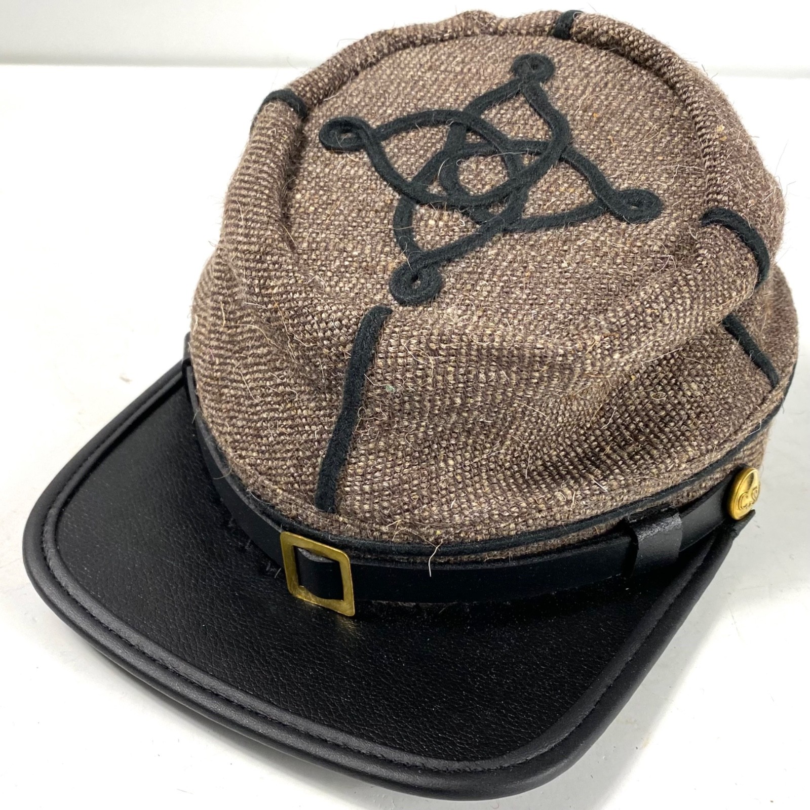 CIVIL WAR CS CONFEDERATE BUTTERNUT JEAN WOOL LIEUTENANT KEPI FORAGE CAP-XLARGE