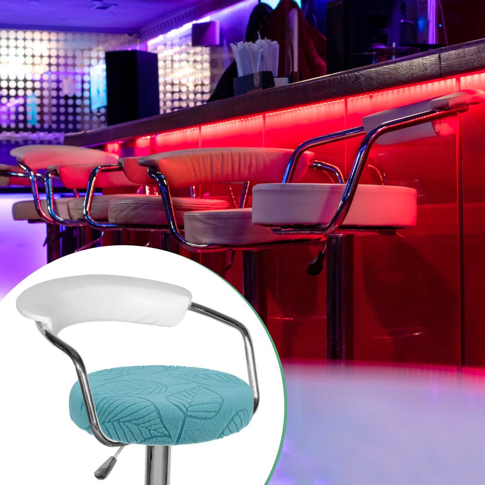 2-Pack Bar Stool Covers Round for 14-16 Inch Leaf Pattern Covers [Sky Blue]