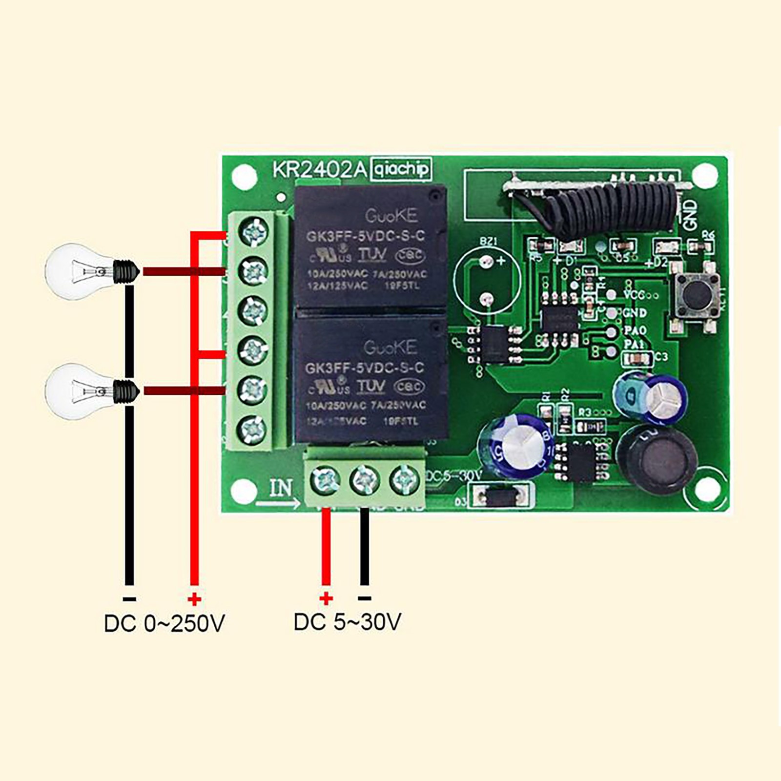 DC 6V 12V 24V 2CH RF Relay Transmitter Wireless Remote Control 433MHz Universal