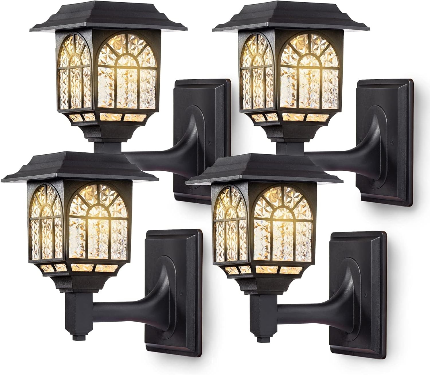 Leidrail Solar Fence Lights, 4 Pack Solar Lights Outdoor Waterproof Lantern Warm