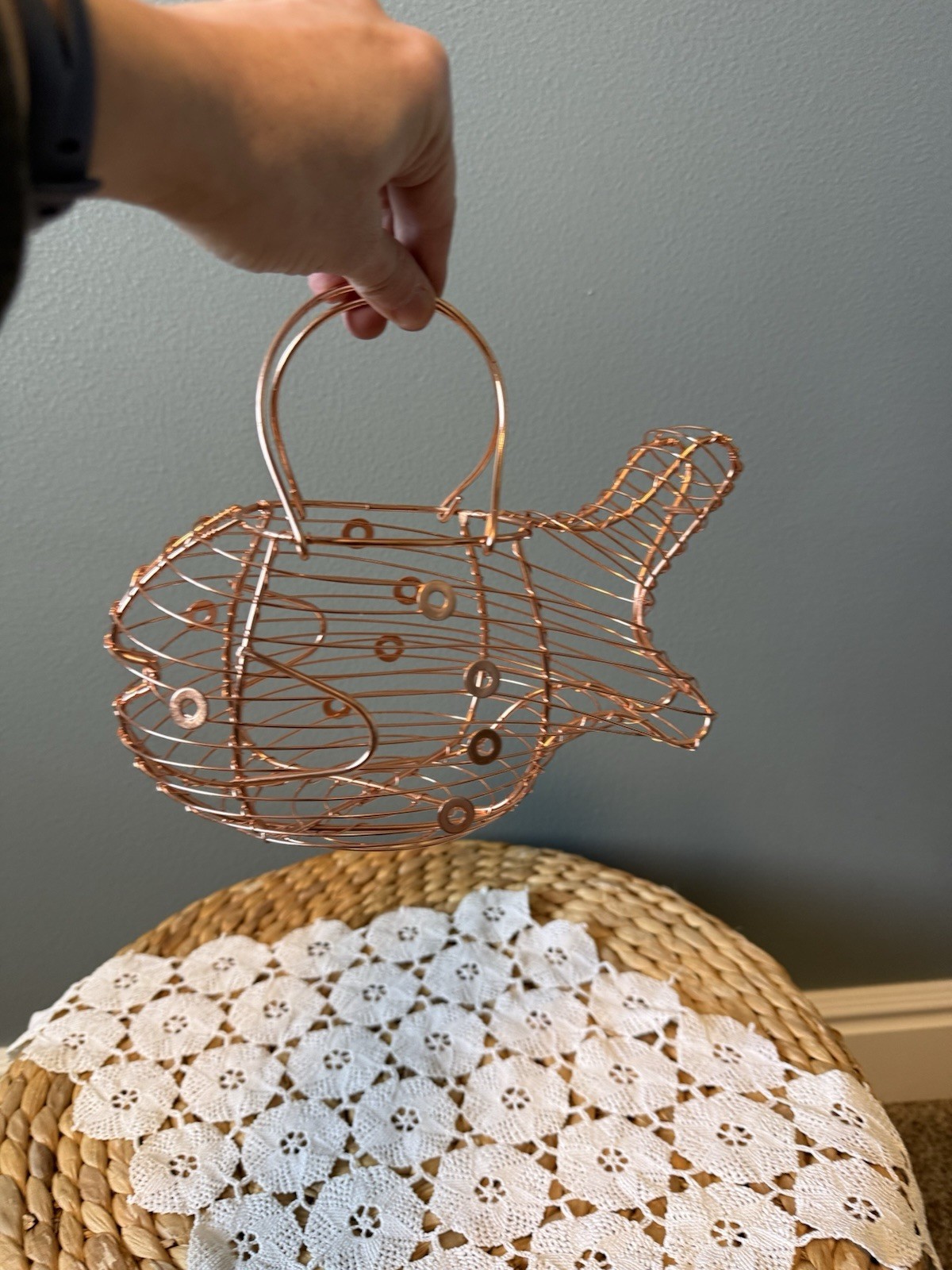 Copper Wire Fish Egg Basket Sculptural Kitchen Decor Modern Wire Fruit Holder
