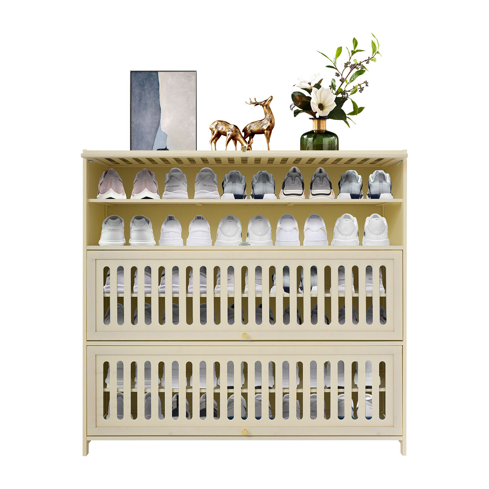 7-tier Shoe Cabinet White Shoe Cabinet With Flip-up Doors For Entryways Bedrooms