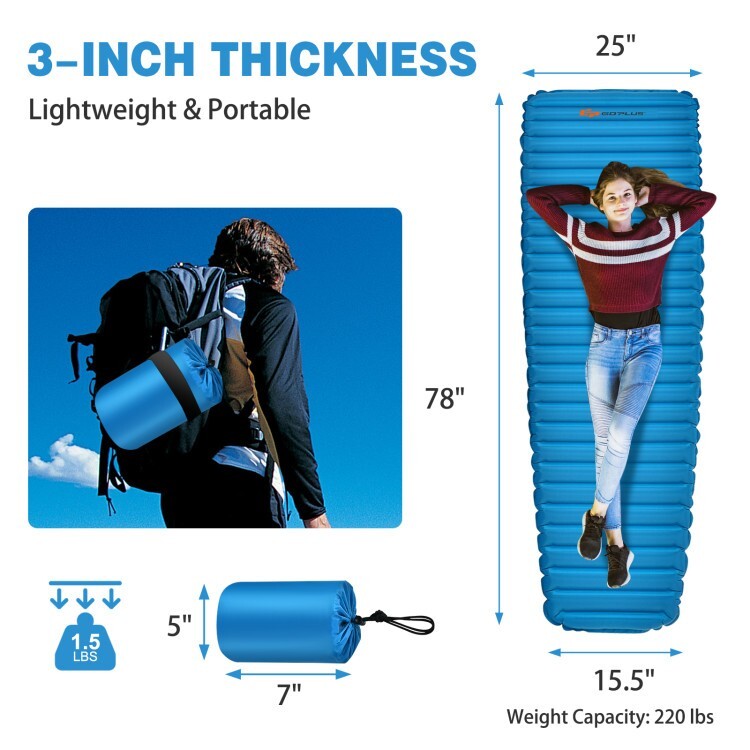 3" Camping Sleeping Pad Thick Waterproof Inflatable Sleeping w/Tents & Hammocks