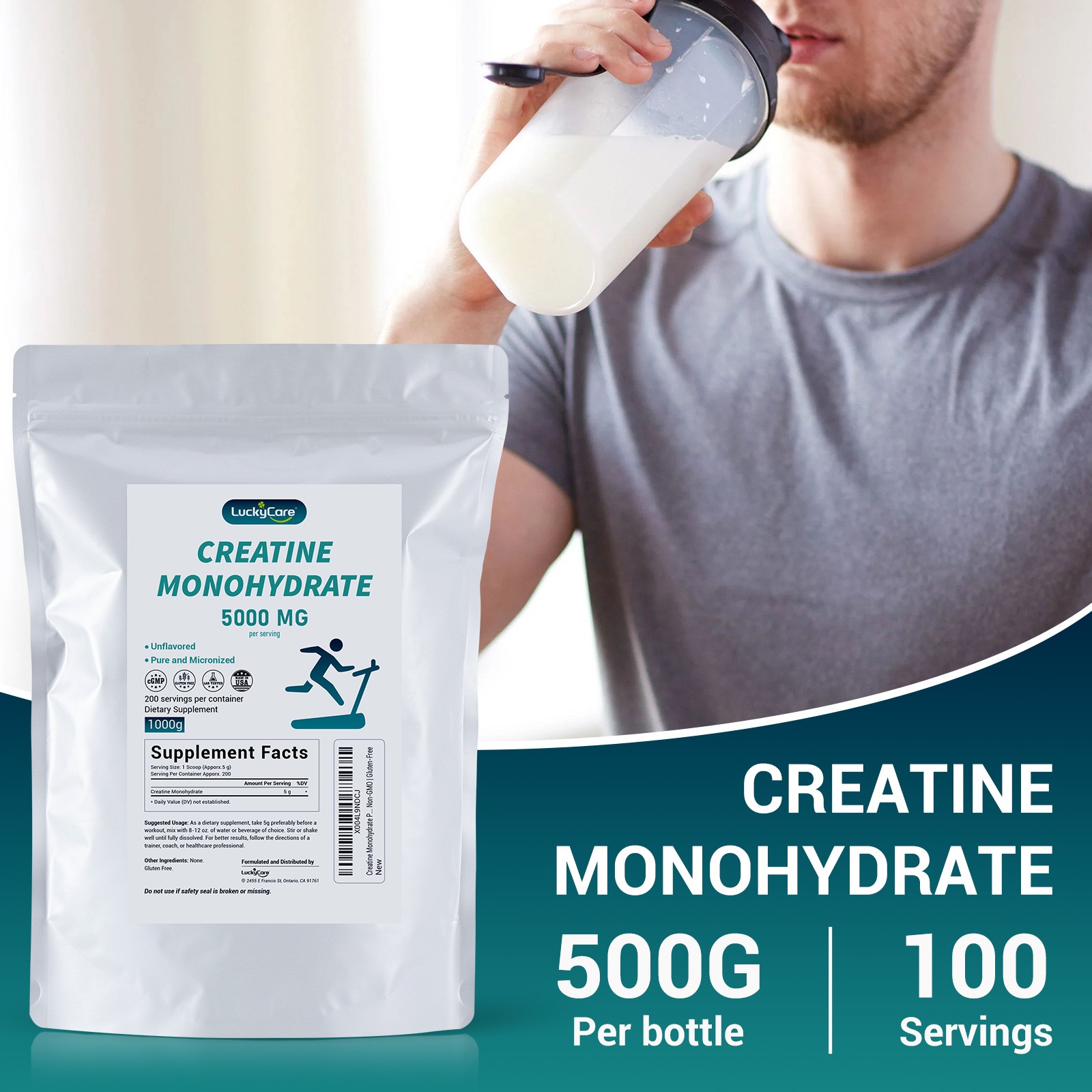 Pure Creatine Monohydrate 2.2lbs - Powder Micronized 200 Servings 5g Per Serving
