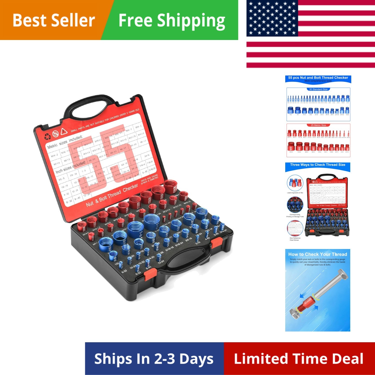 55Pcs Thread Checker, Nut and Bolt Measuring Tool25 Metric & 30 Standard, Bol...
