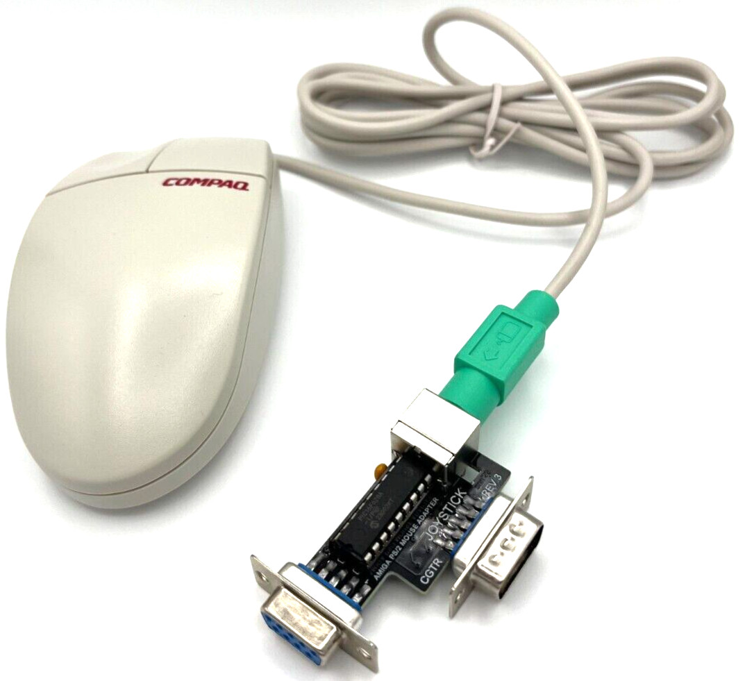 Commodore Amiga Mouse 2 Button Authentic Retro with Ball & Adapter - USA Seller