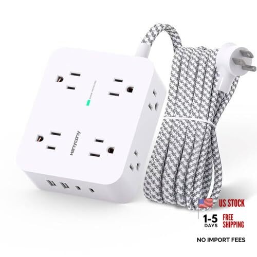 Surge Protector Power Strip -  8 Outlets 4 USB (2 USB C) Charging 5ft White