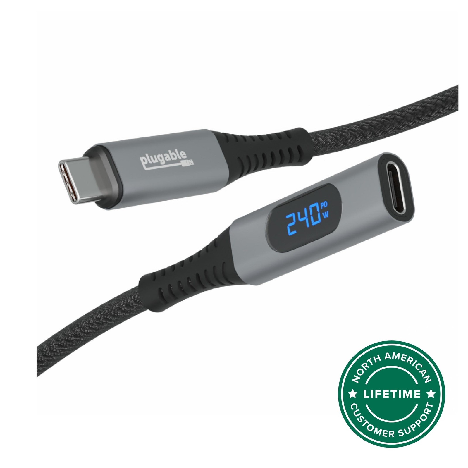 Plugable USB C Extension Cable 3.3 Ft, Digital Power Meter Tester for