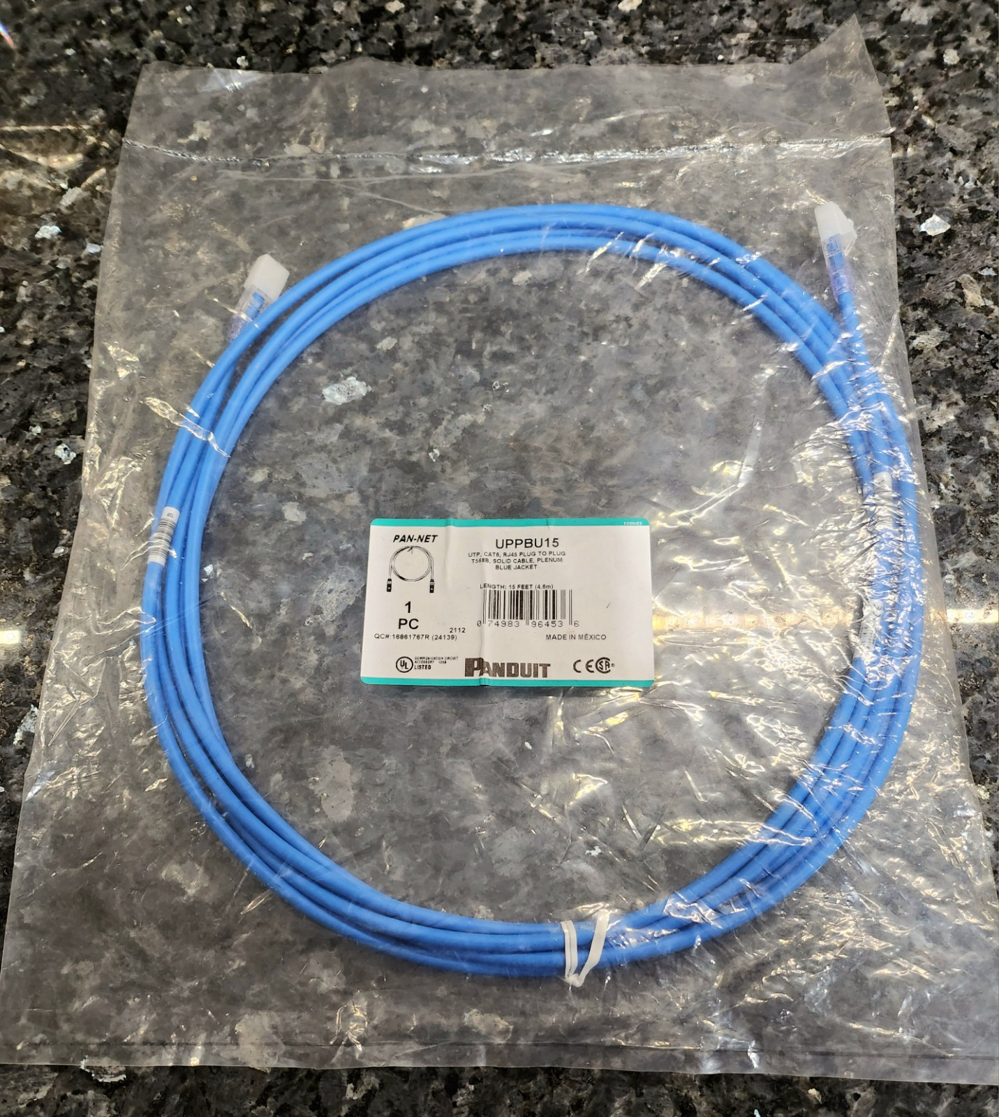 Panduit CAT6, 35' (10.6 m), UTP, RJ45, Plug to Plug, Solid Cable, Blue Jacket