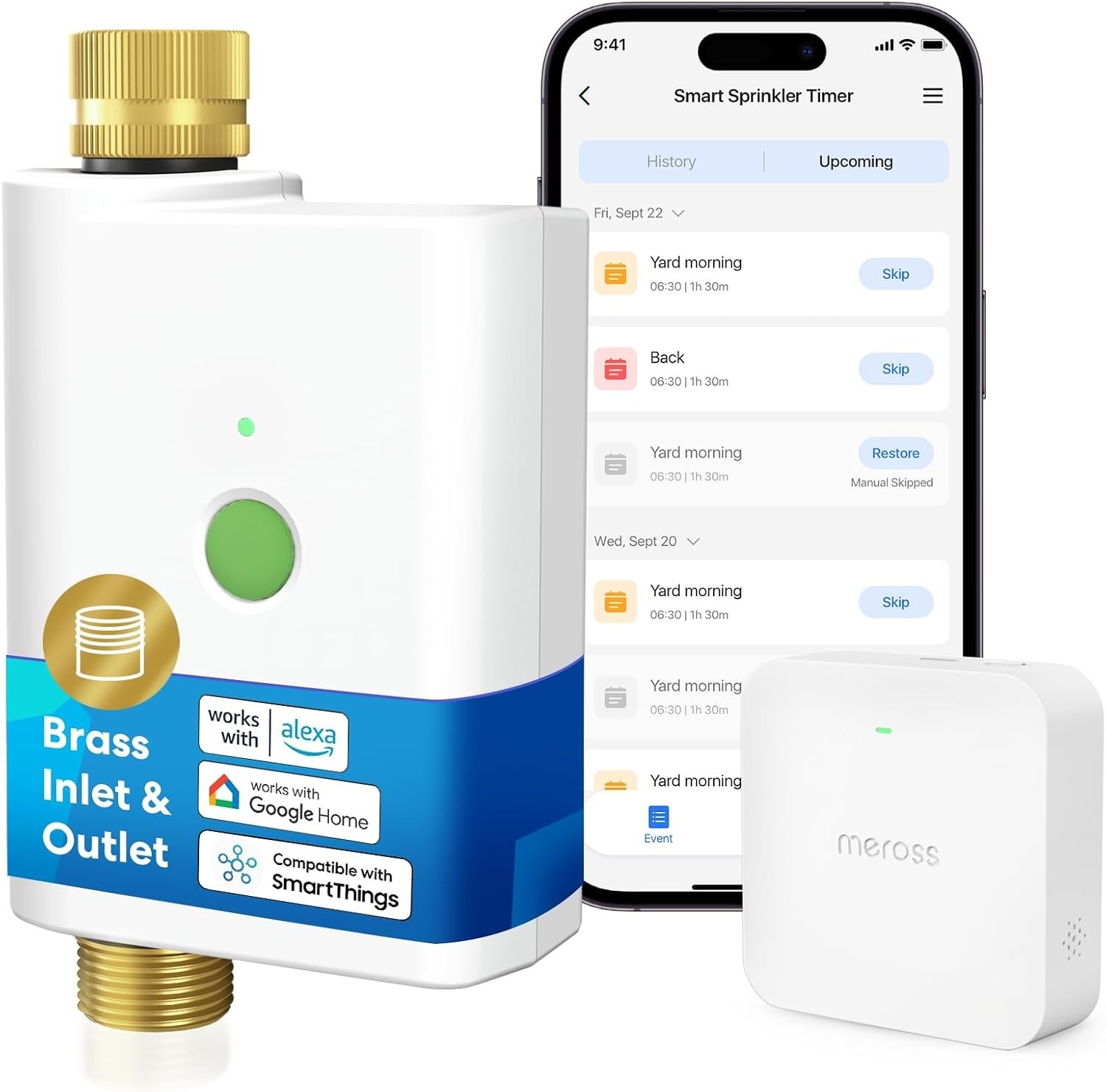 MEROSS MST100 Smart Sprinkler Timer & Hub Brass - Alexa Google Apple - NEW