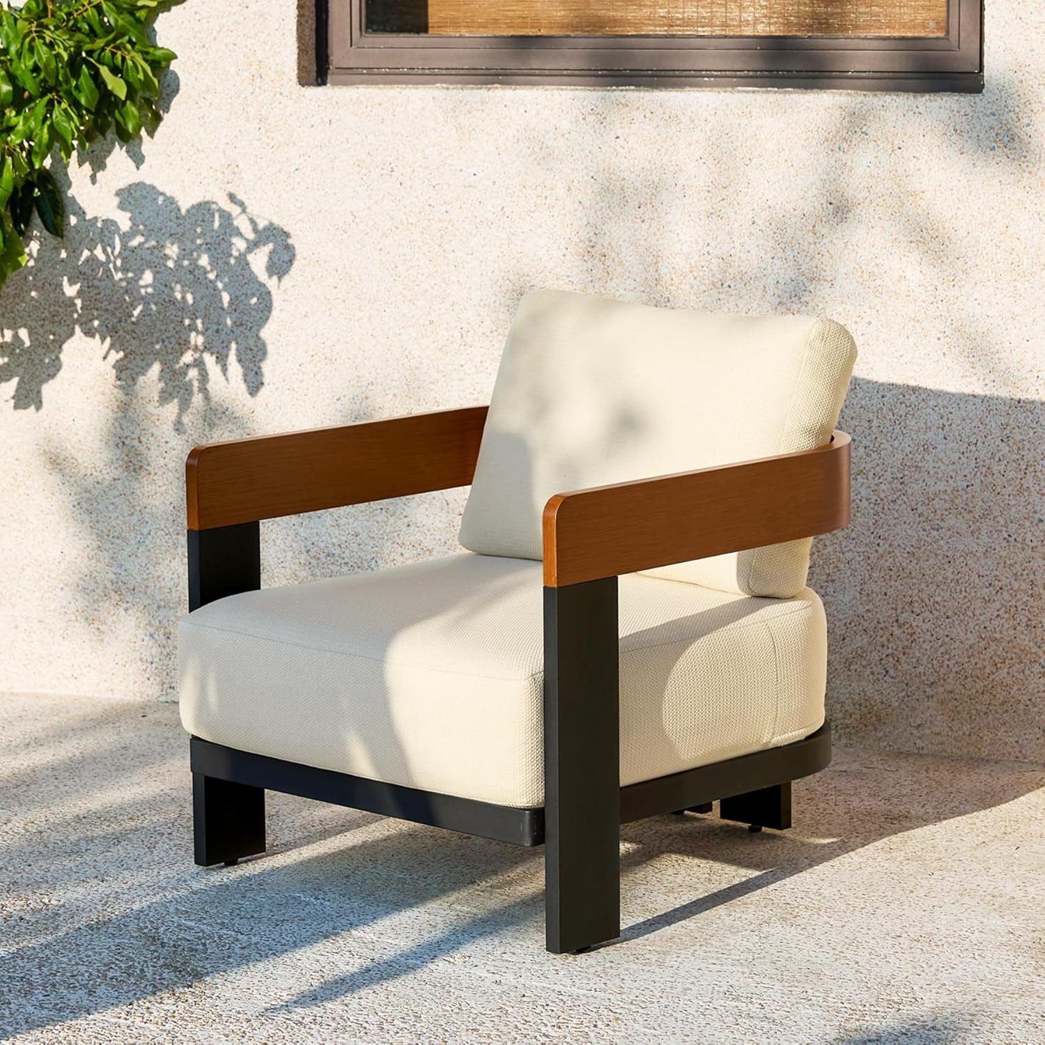 Outdoor Patio Furniture Armchair, All-Weather Patio Sofa with Washable Thick Cus