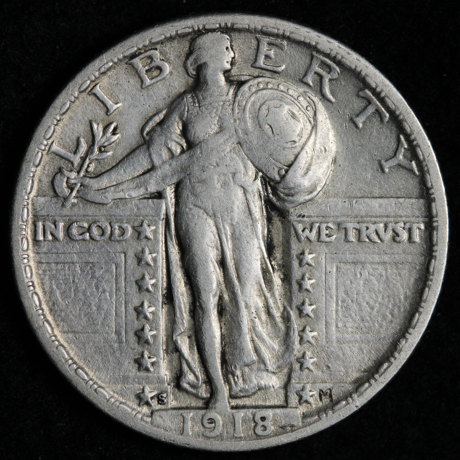 1918-S Standing Liberty Silver Quarter XF+ E245 WSBM