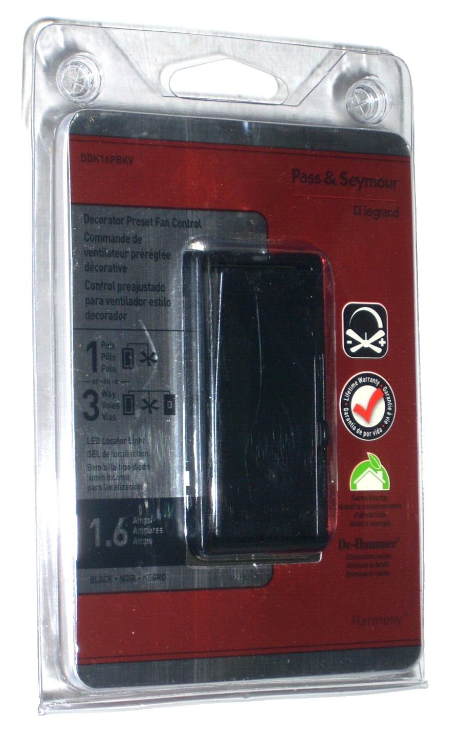 Pass & Seymour Preset Electrical Fan Control Black 1.6 Amp, Single Pole, 3-Way