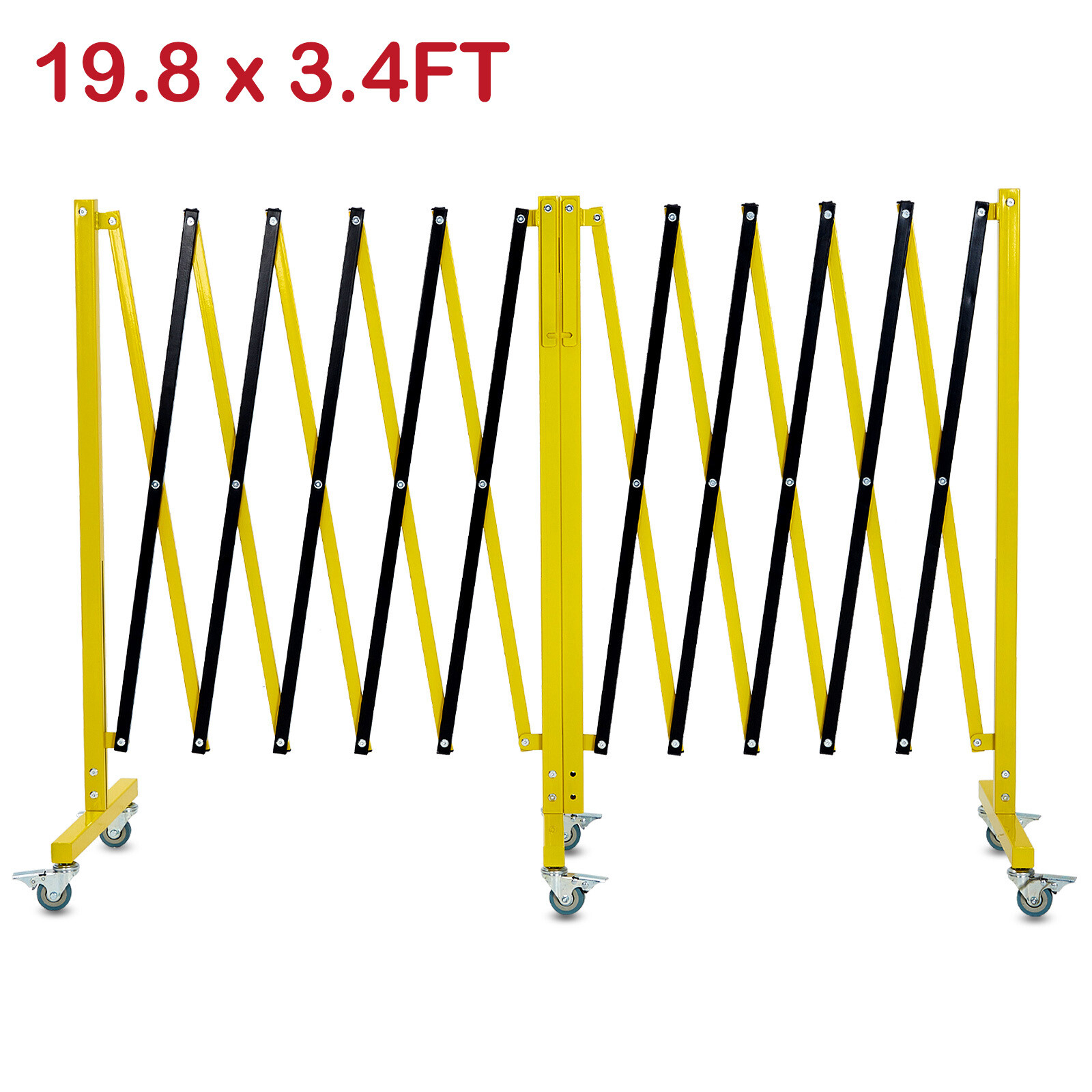 19.8x3.4FT Expandable Metal Barricade Traffic Fence Safety Barrier Gate w/Caster
