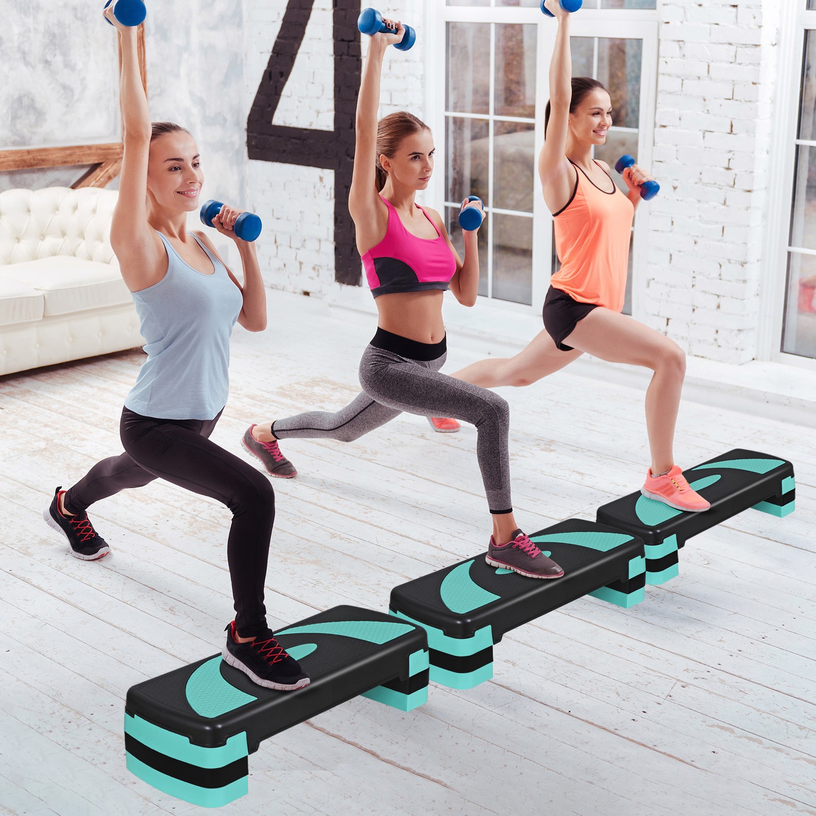 31" Adjustable Exercise Step Platform, 3-Level Height Non-Slip Surface Green