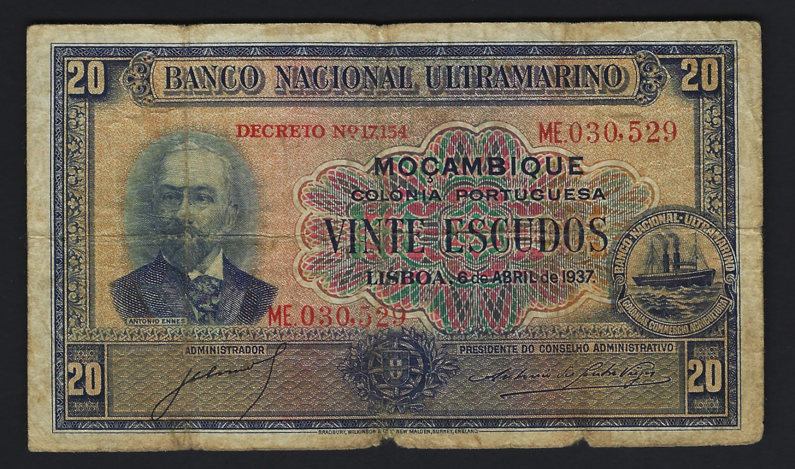 1937 Mozabique 20 Escudos #74 Fine