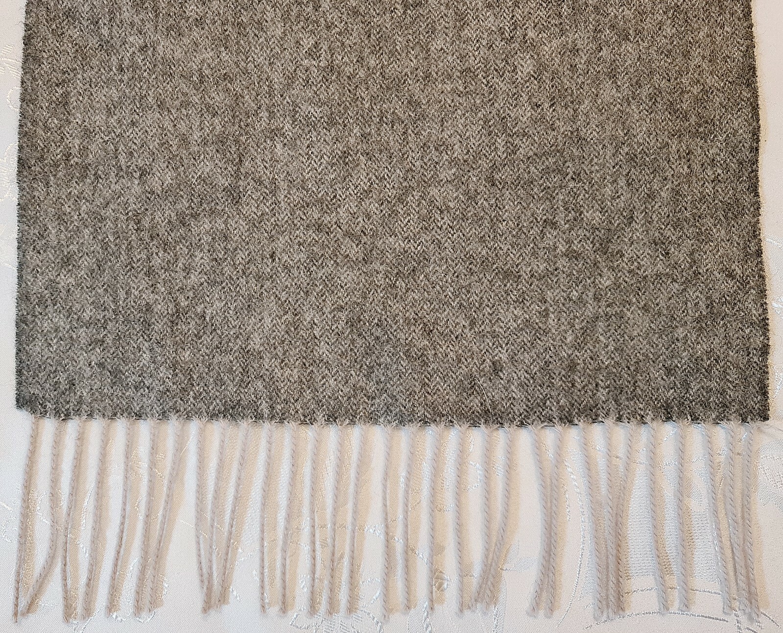 SCARF AUTHENTIC SOLID GRAY FINE WOOL LONG MENS FRINGE