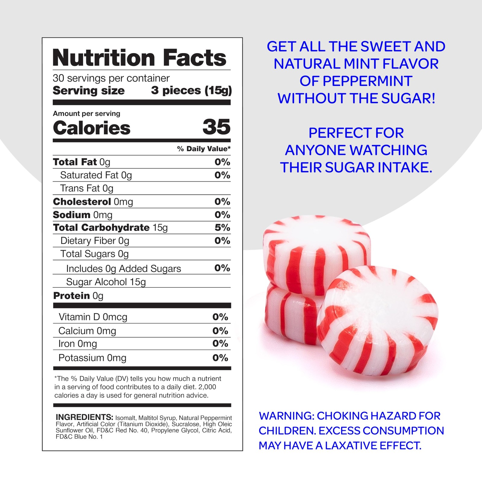 Sugar Free Peppermint Mints - 1 lb Pack Approx. 90 Count