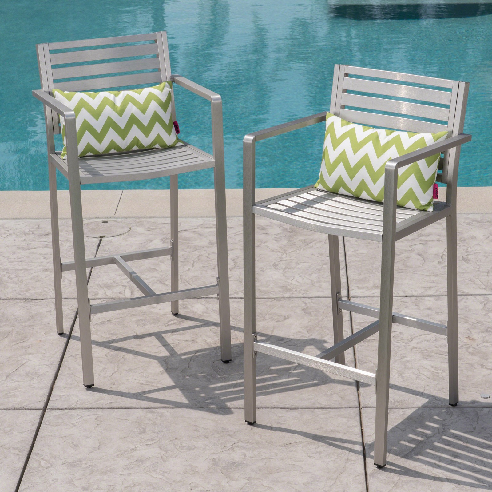 Outdoor Barstools Set of 2, Silver, Rust-Proof Aluminum Frame, 29.5"