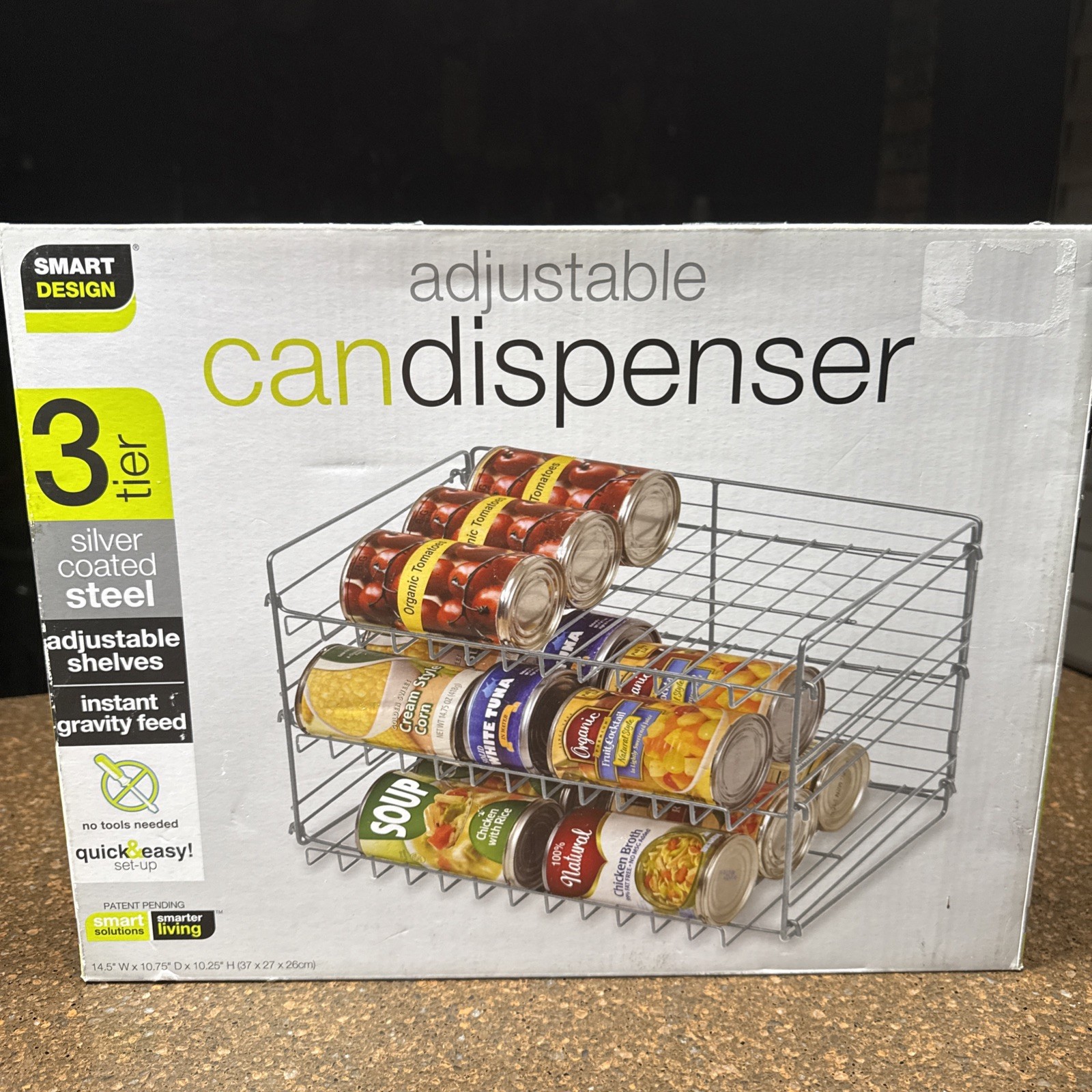 Smart Design Adjustable 3 Tier Can Organizer Open Box White