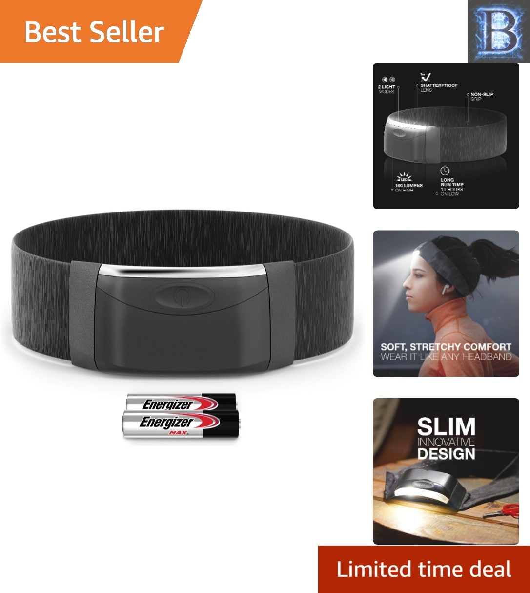 Adjustable LED Headband Light - 100 Lumens, Hands-Free Headlamp for Outdoor Use