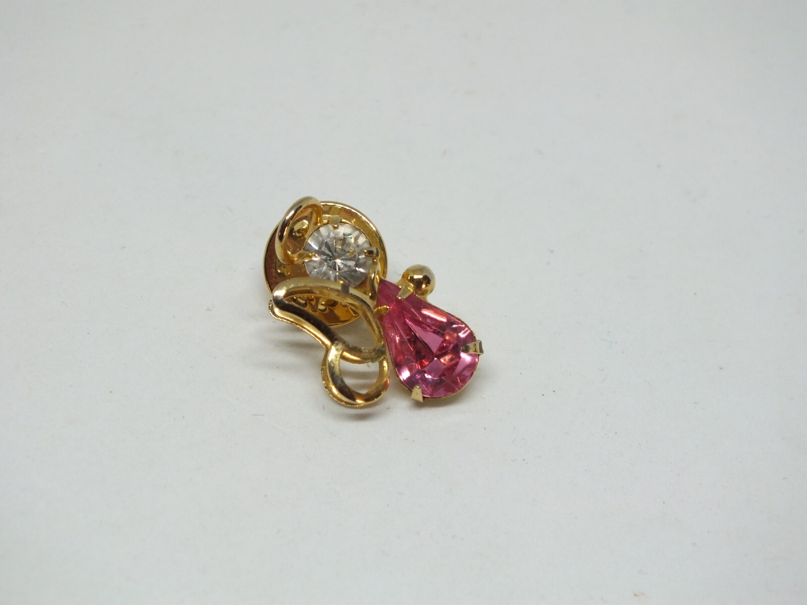 Beautiful Brooch Pin Gold Tone Angel Clear Pink Rhinestones Open Wings 7/8 x 5/8