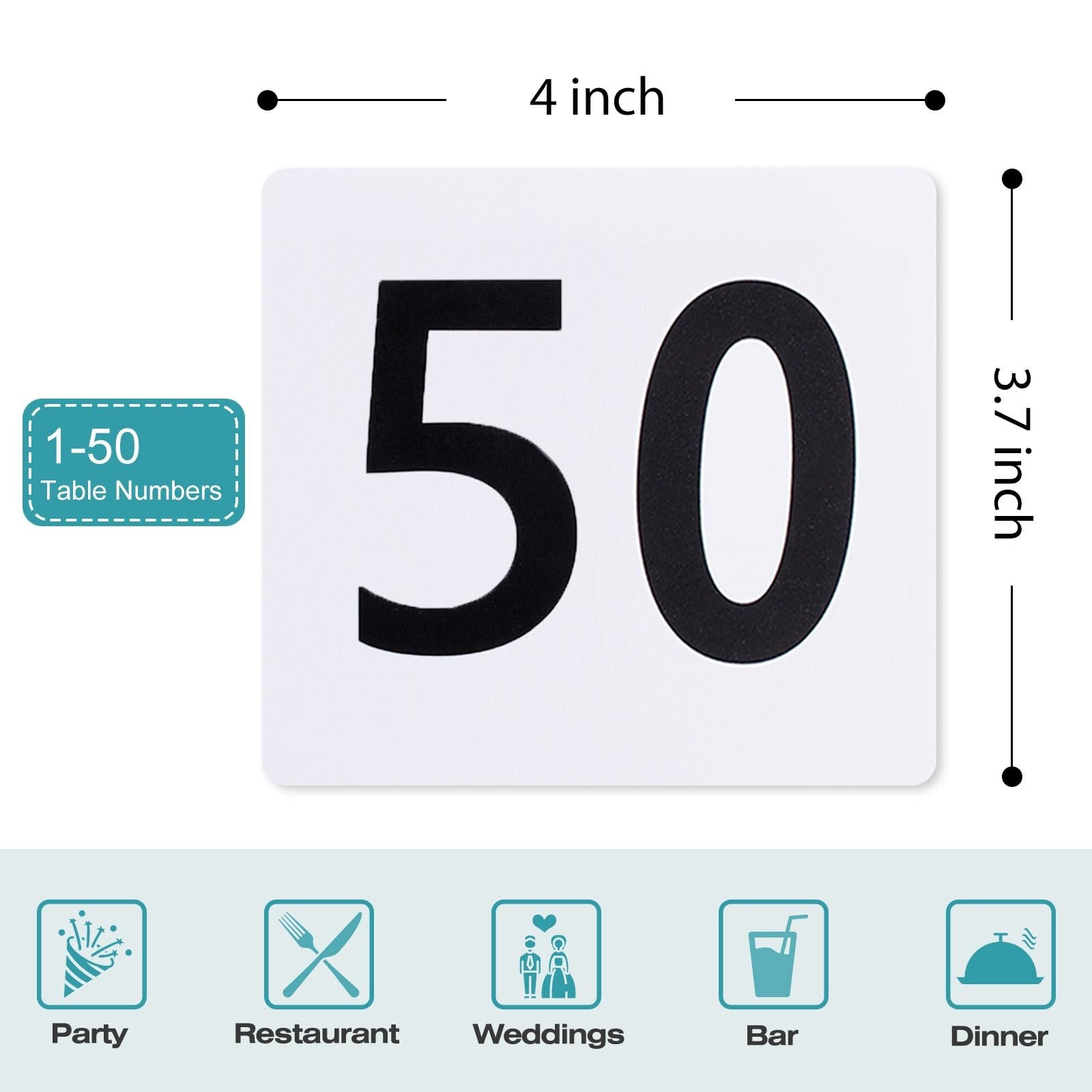 Toncoo 50Pcs Table Numbers 1-50, 3.7x4 Inch Plastic Table Numbers, Double Sid...