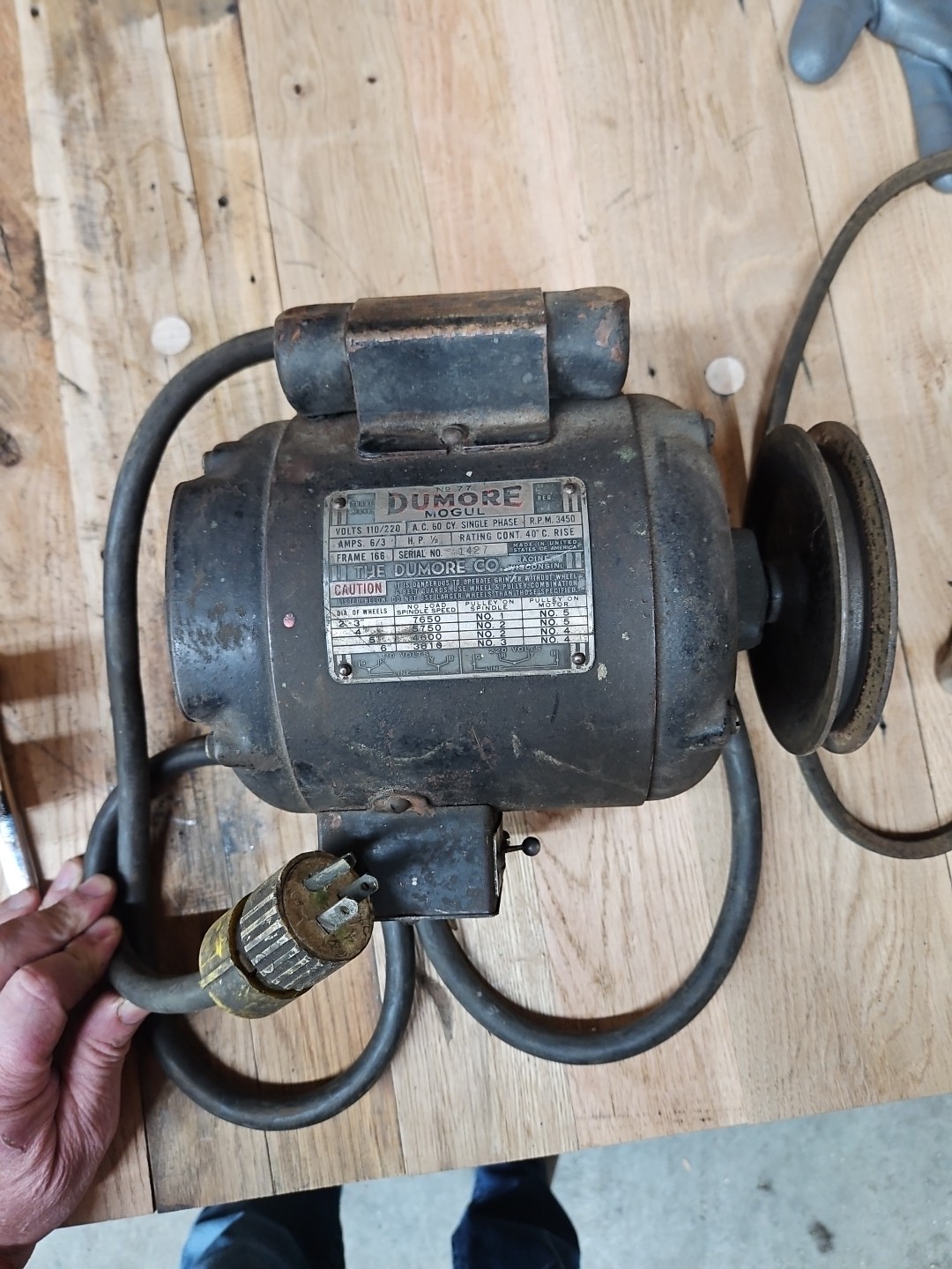 DUMORE No. 77 Mogul Tool Post Grinder Tool  Motor Only. 110/220v Nice Running!