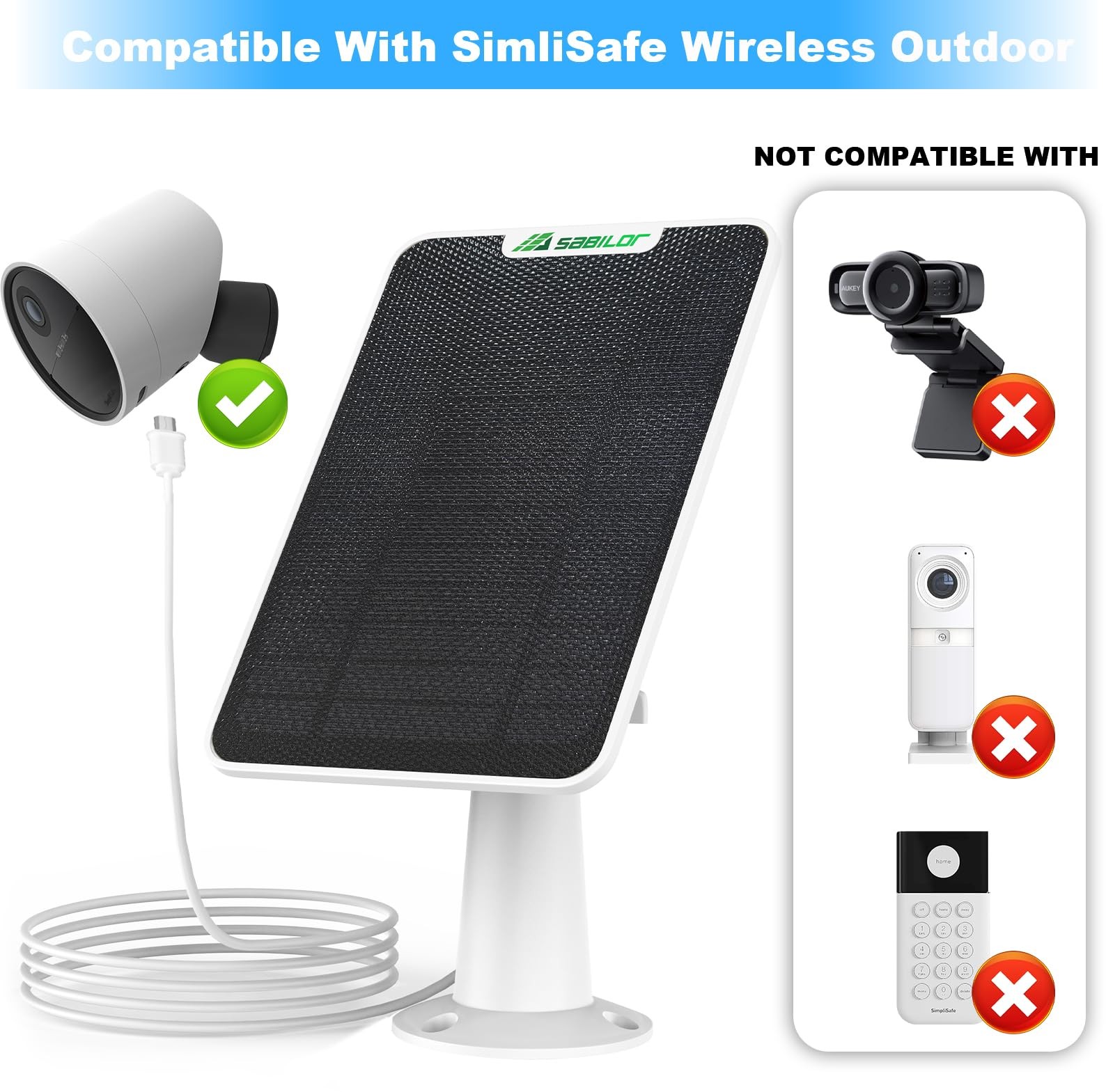 4 Pack 6W Solar Panel for SimpliSafe Outdoor Camera IP65 Weatherproof