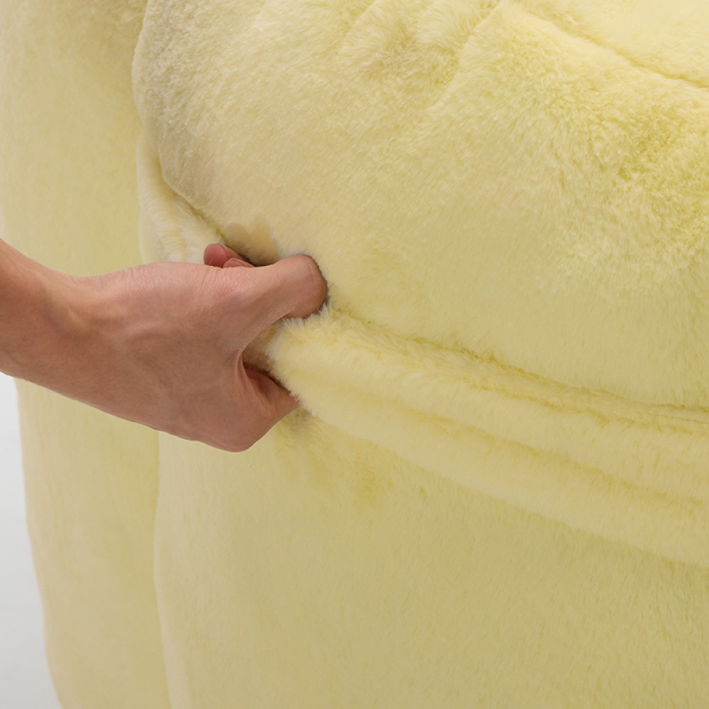 Faux Fur Bean Bag Sofa Chair Yellow Adult Foam Lounger w/ Pull Ring, No Assembly