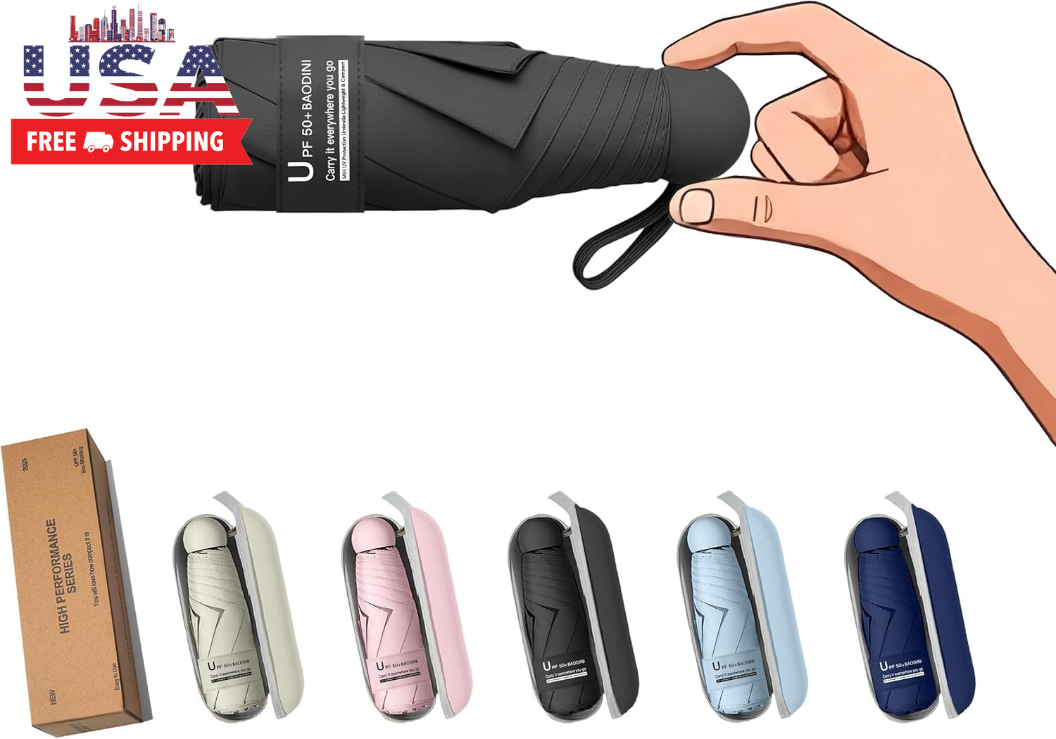 Travel Essentials Mini Umbrella for Purse with Case Small Compact UV Sun Protect