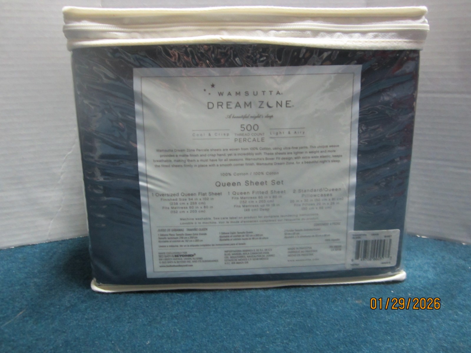 Wamsutta Dream Zone 500 Thread Count Percale Queen Denim Sheet Set