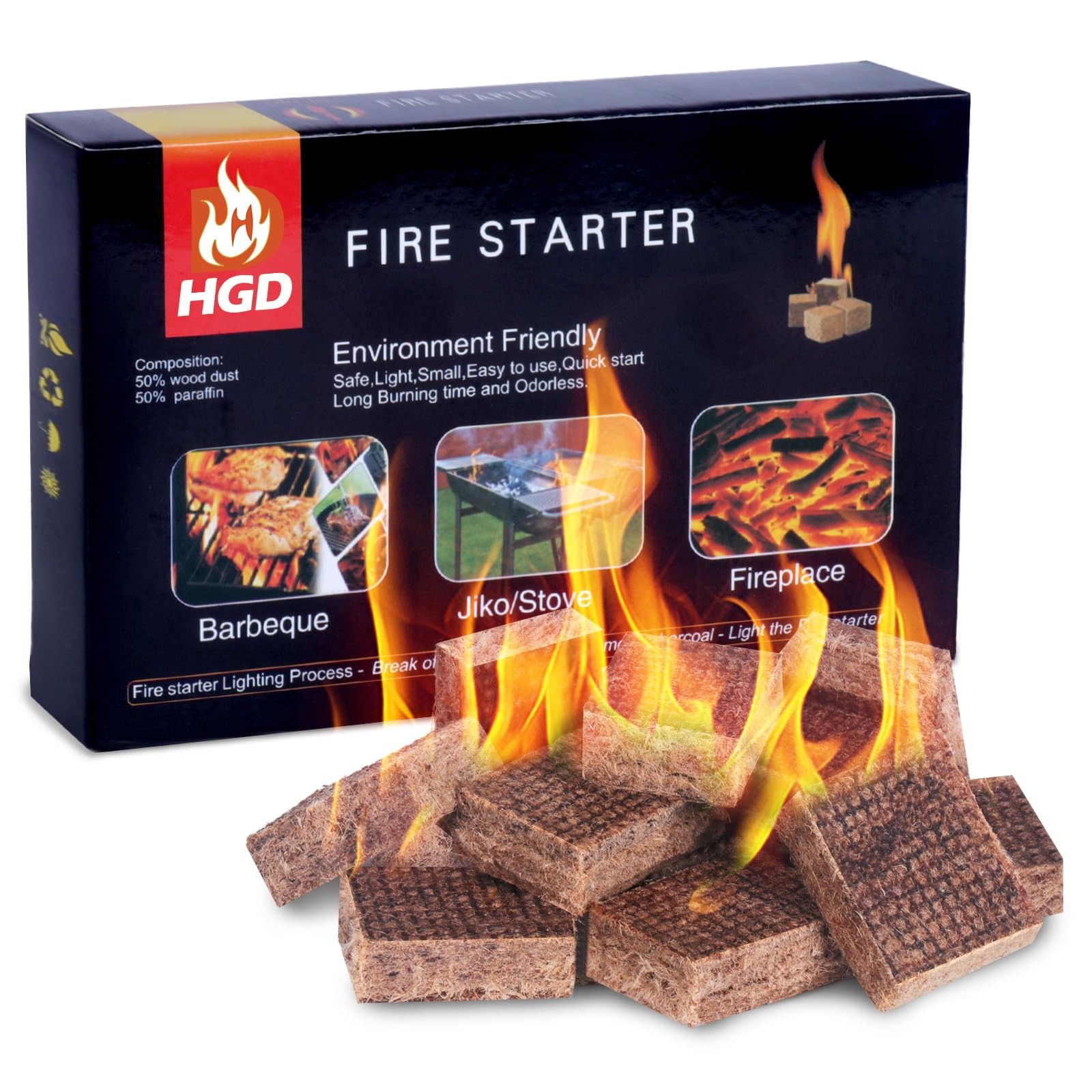 HGD Fire Starter, Mini Natural Starters for 32 pieces, Square