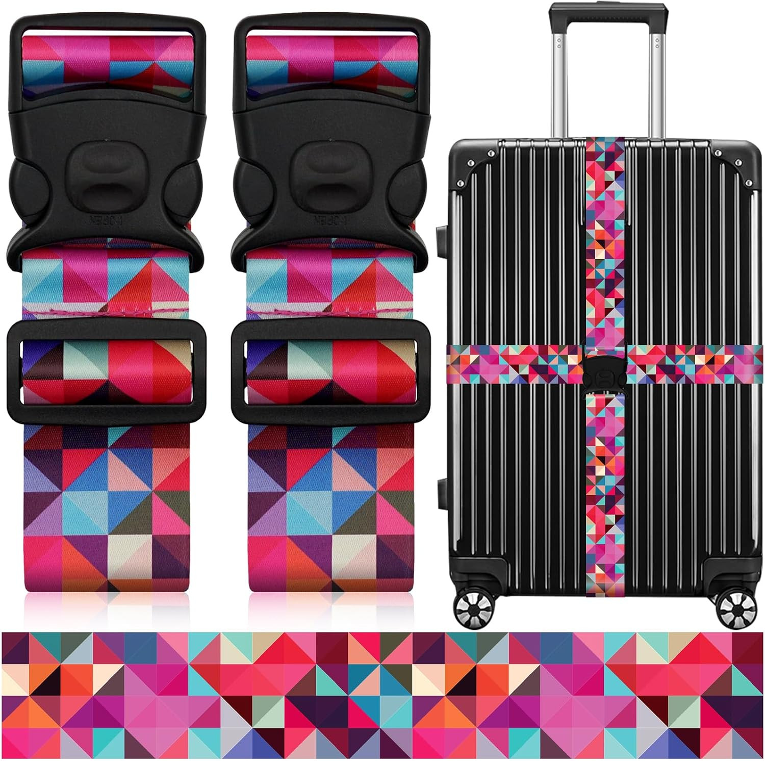 2 Pack Luggage Straps for Suitcases, Adjustable Travel Belt with Double Lock and
