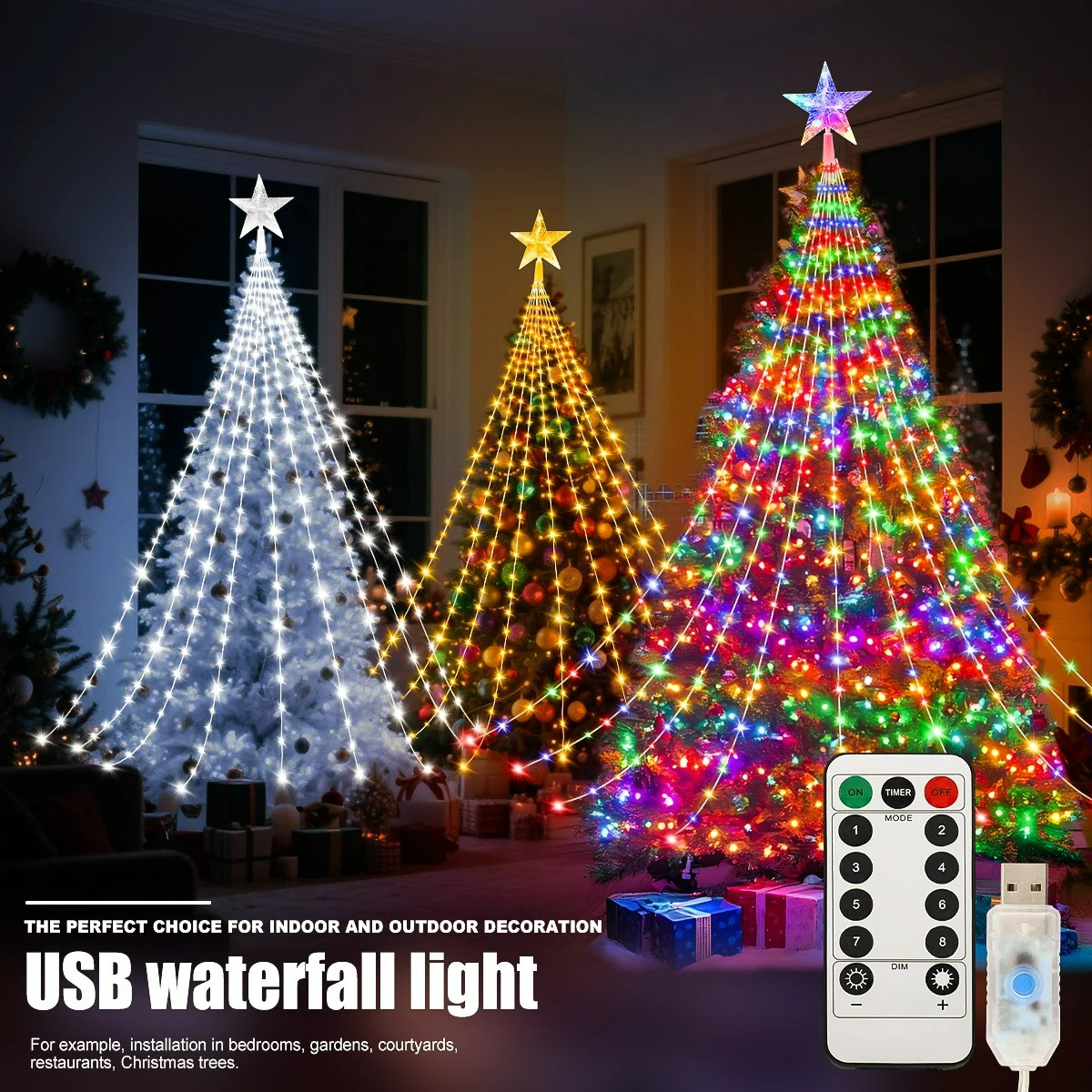 280LED Waterfall Light Christmas Tree Fairy String Lights Waterproof Party Decor