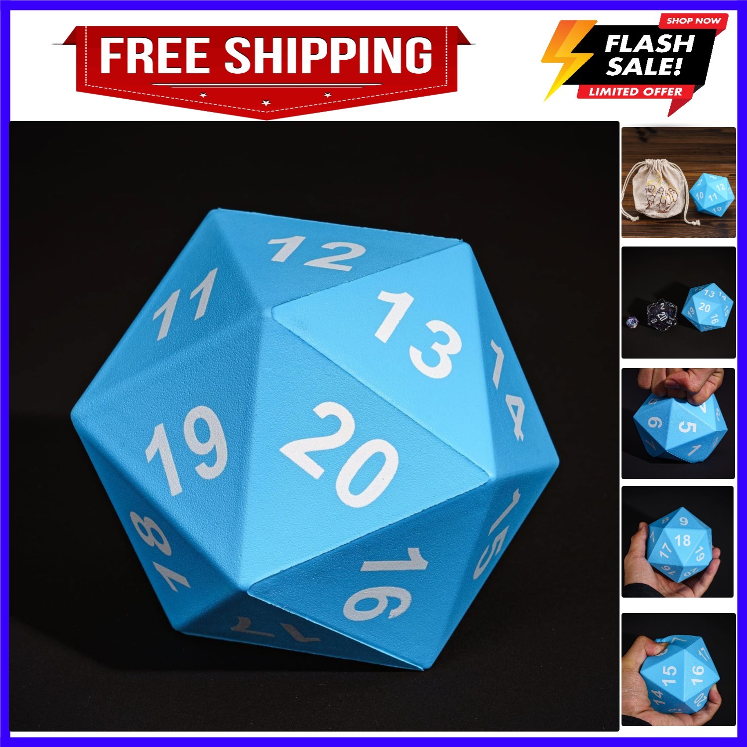 Large Foam D20 Dice, 80mm D20 DND Spindown 20 Sided Dice D&D Polyhedral with ...