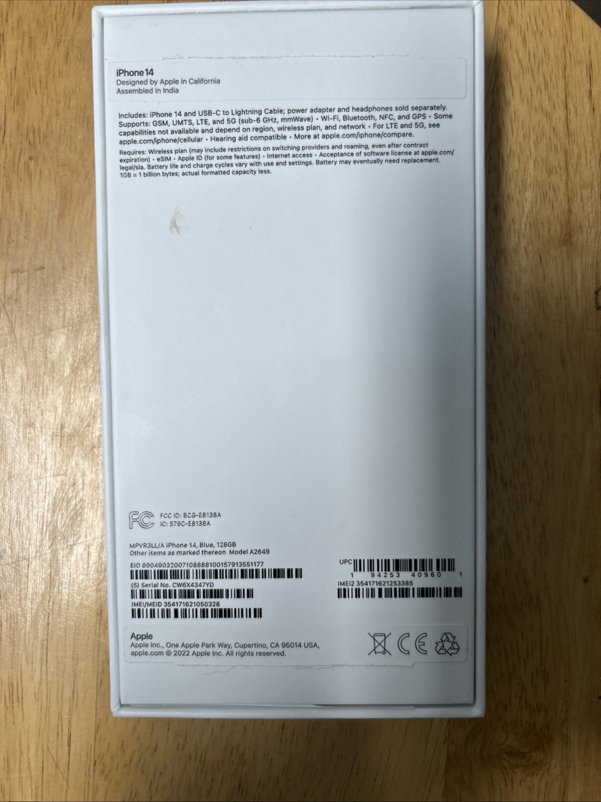 Apple iPhone 14 Empty Box Only