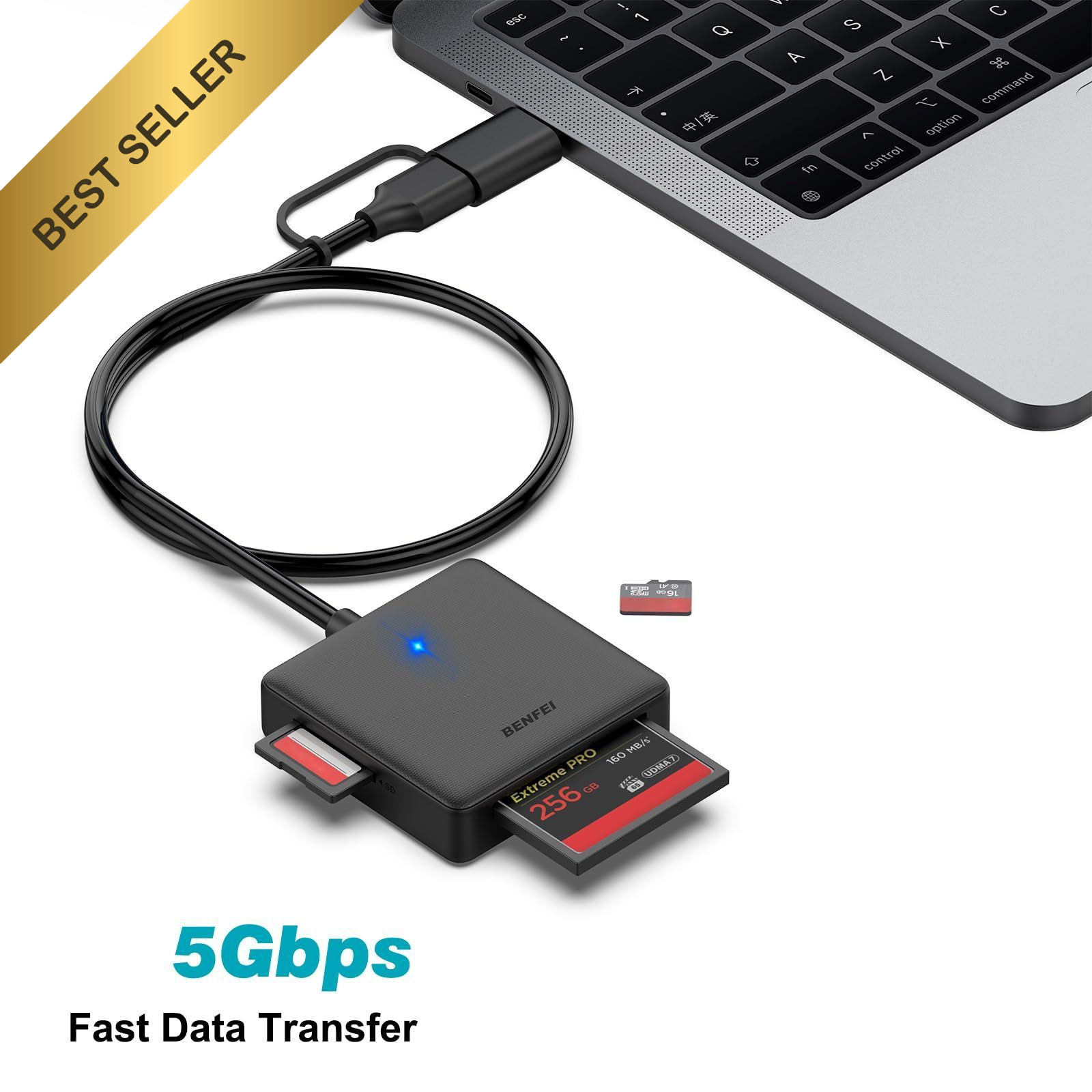 BENFEI 4in1 USB 3.0 USB-C Memory Card Reader Adapter SD Micro SD MS CF MacBook