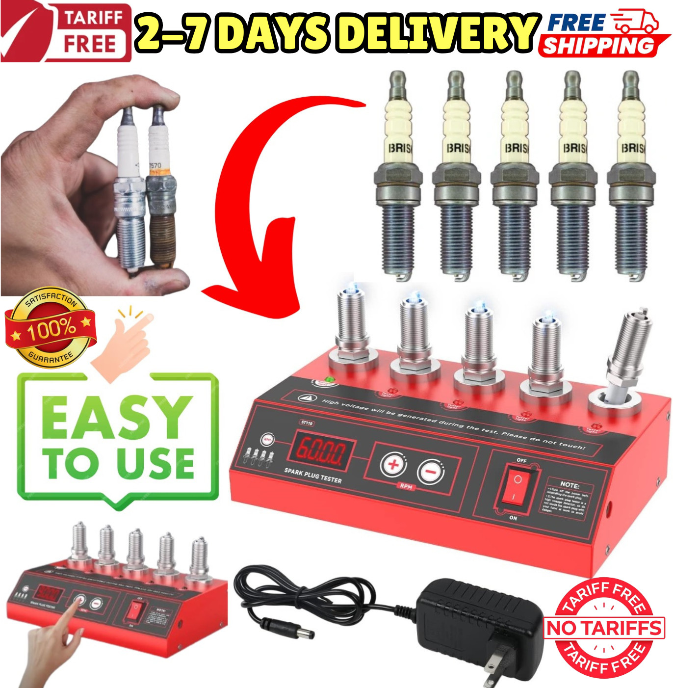 Car Spark Plug Tester Analyzer Ignition Coil Test Detect 5Socket Diagnostic Tool