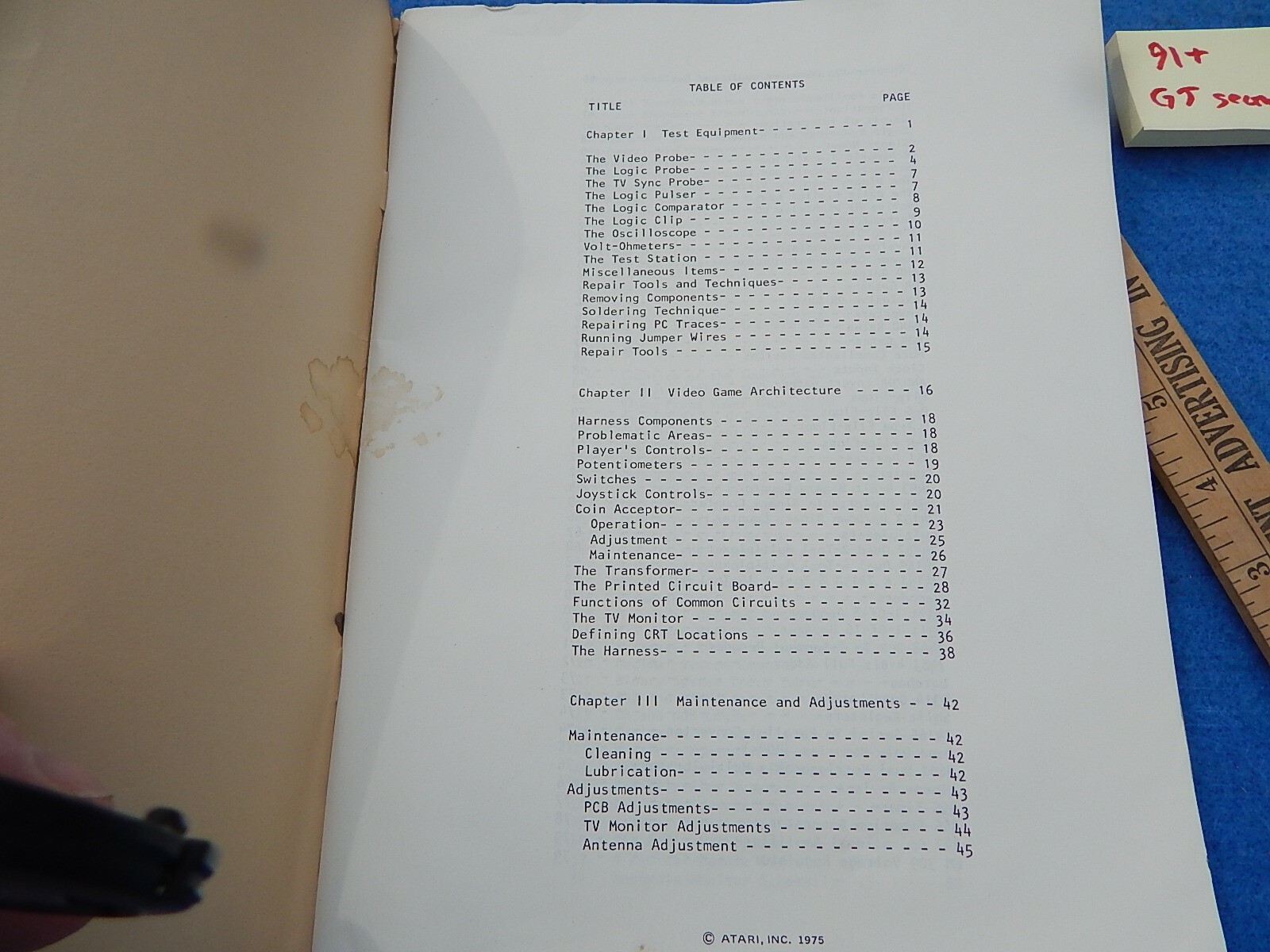 1975 Atari GRAN TRAK 10 Video Game Operator's Handbook