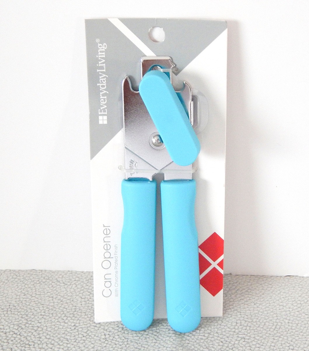 Everyday Living Can Opener W/Bottle Opener Chrome Plated Finish Blue BRAND NEW!!